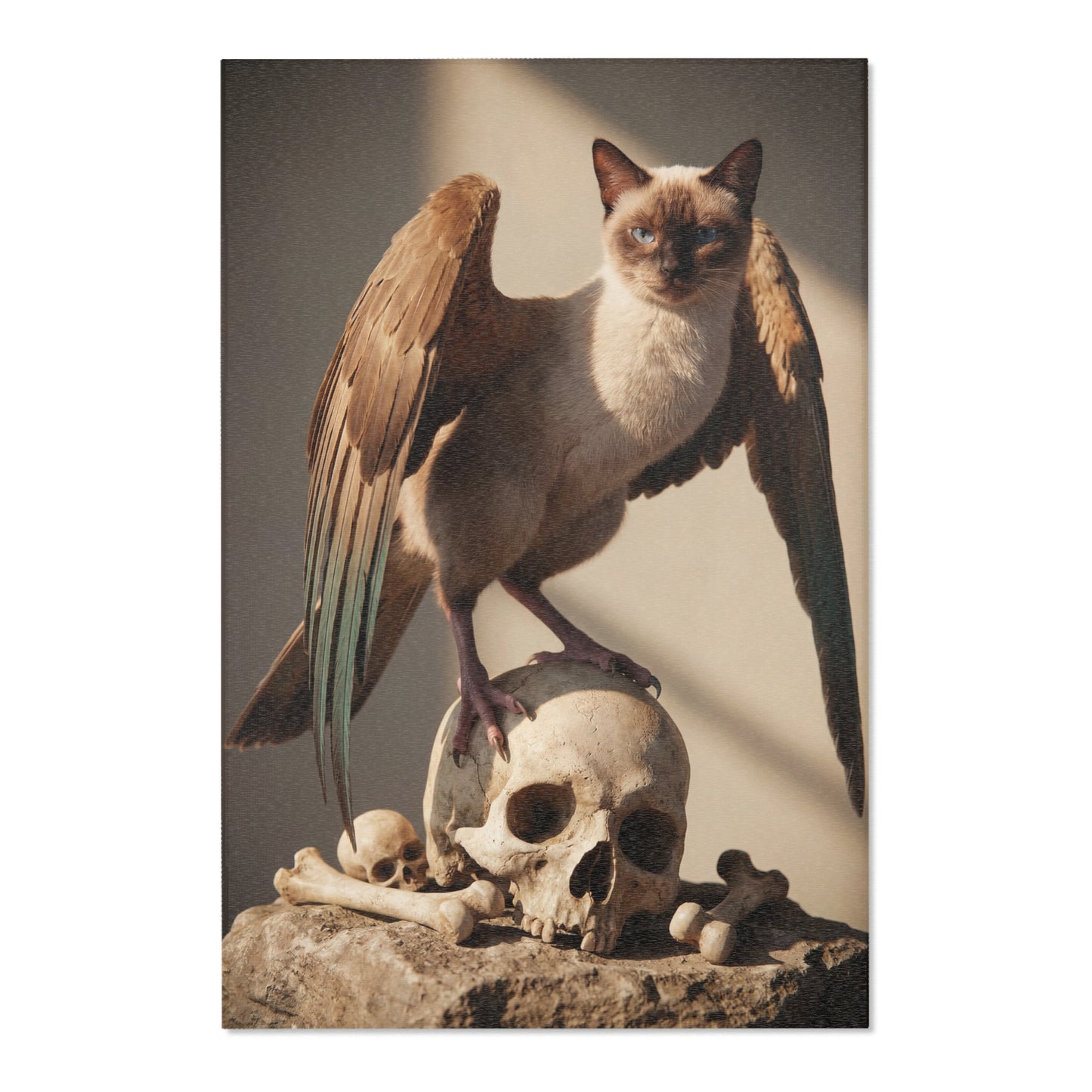 Winged Siamese Cat Area Rug – Sunlit Bone Altar Dreamscape