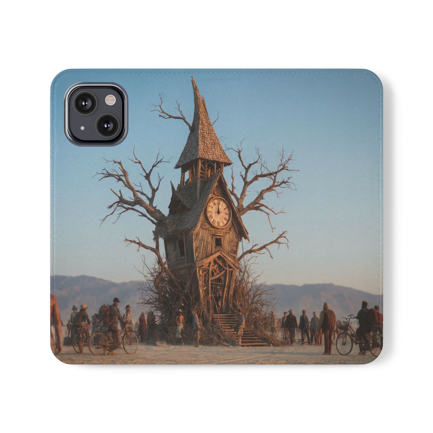 Clocktower Wanderers Flip Cases – Dusty Desert Sentinel Scene