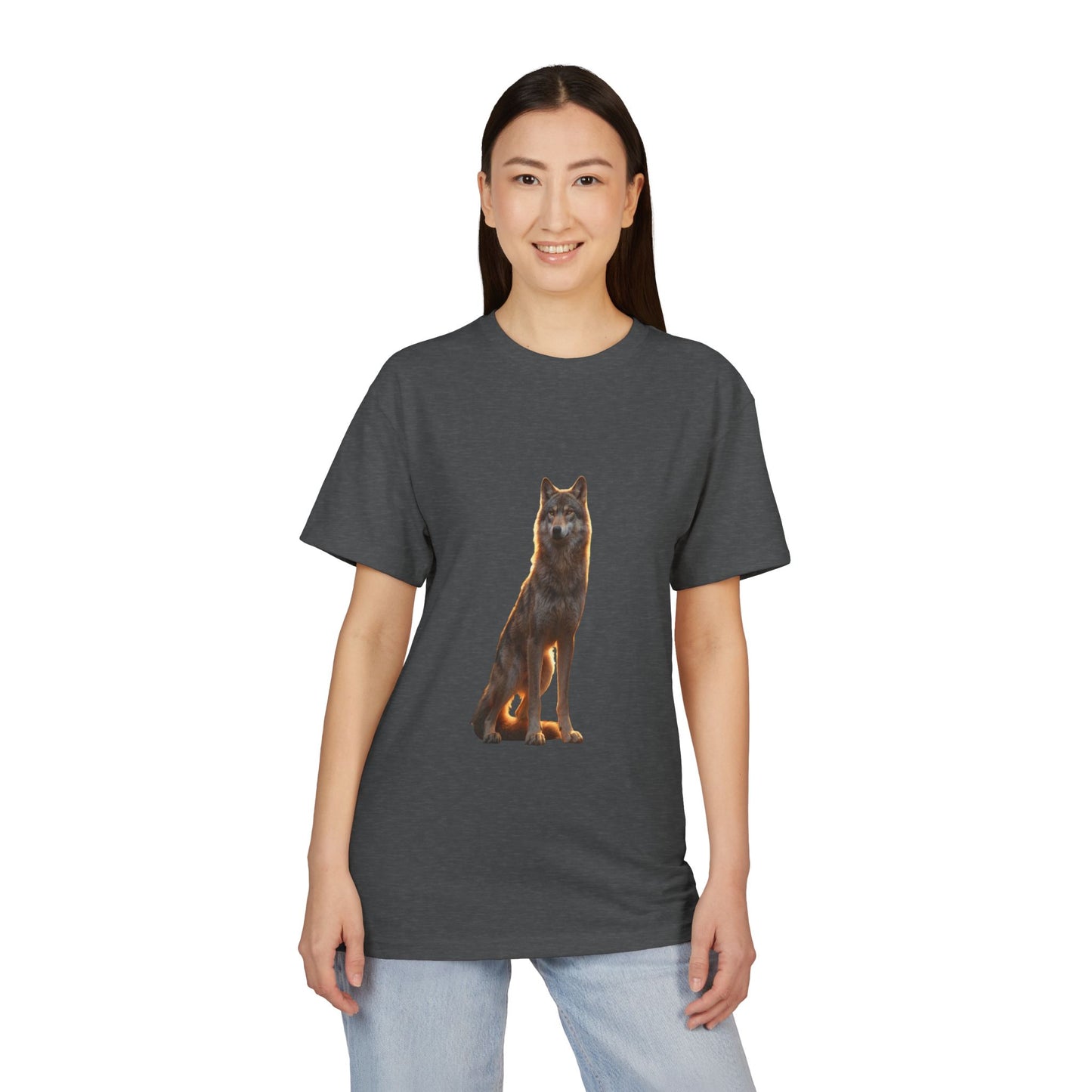 Golden Hour Wolf Unisex Sueded T-Shirt – Sentinel at Twilight’s Edge