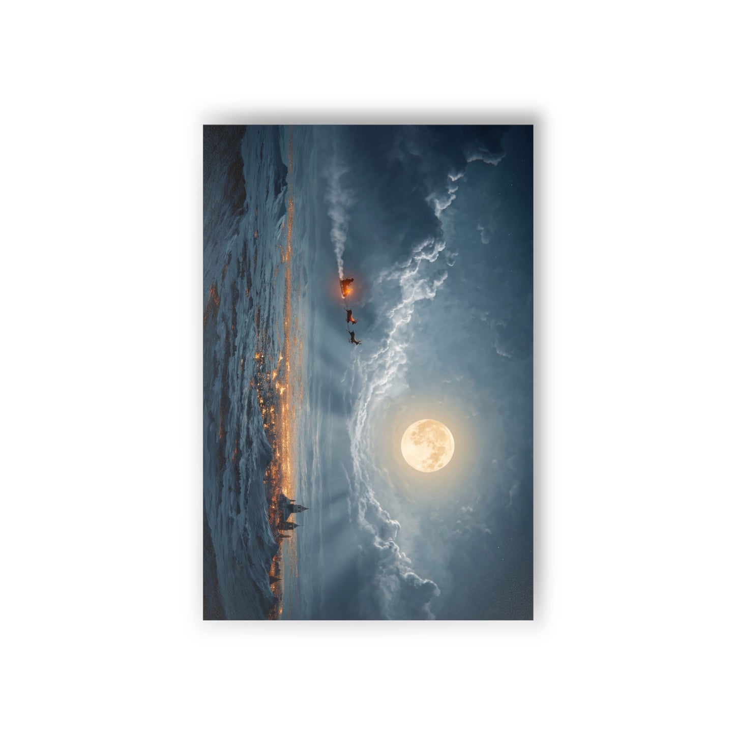 Lunar Sleigh Ride Postcards (10pcs) – Midnight Frost Over a Winter Town