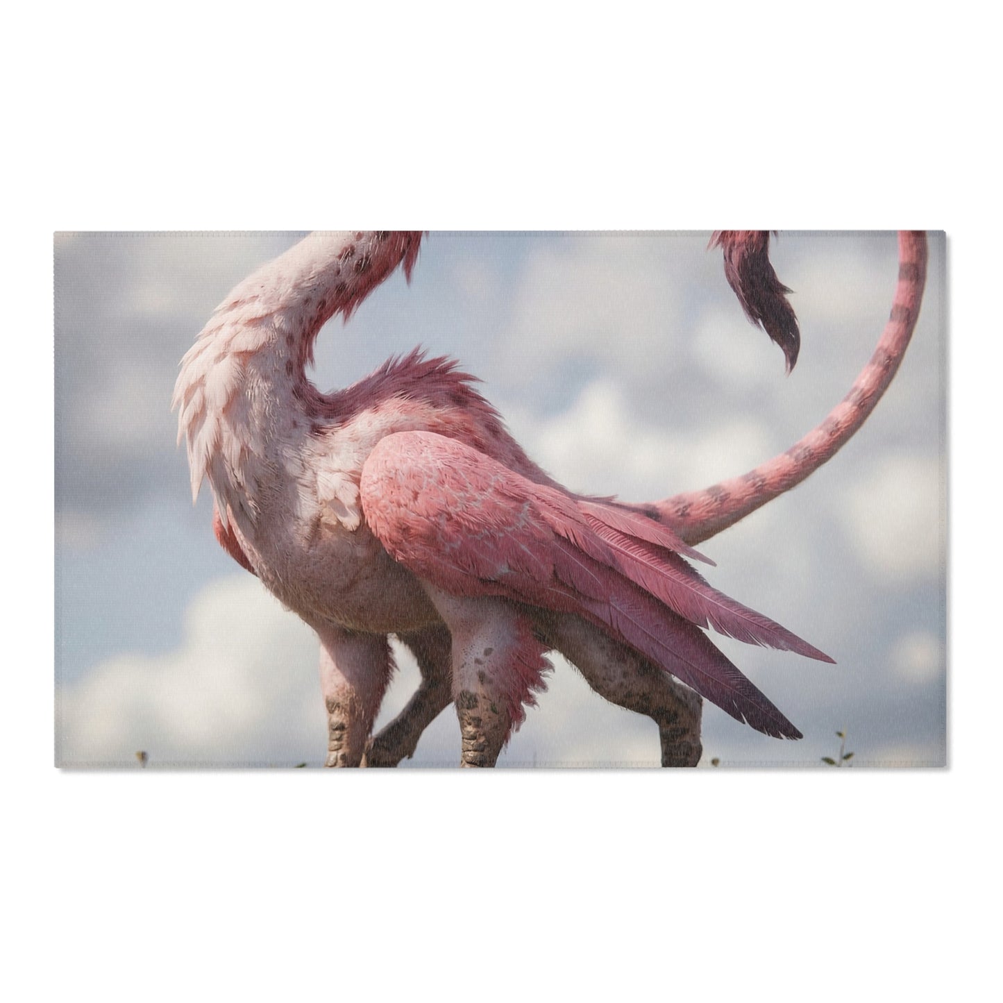 Pink Dawn Sentinel Area Rug – Soft Feathers and Curled Tail Dreamscape
