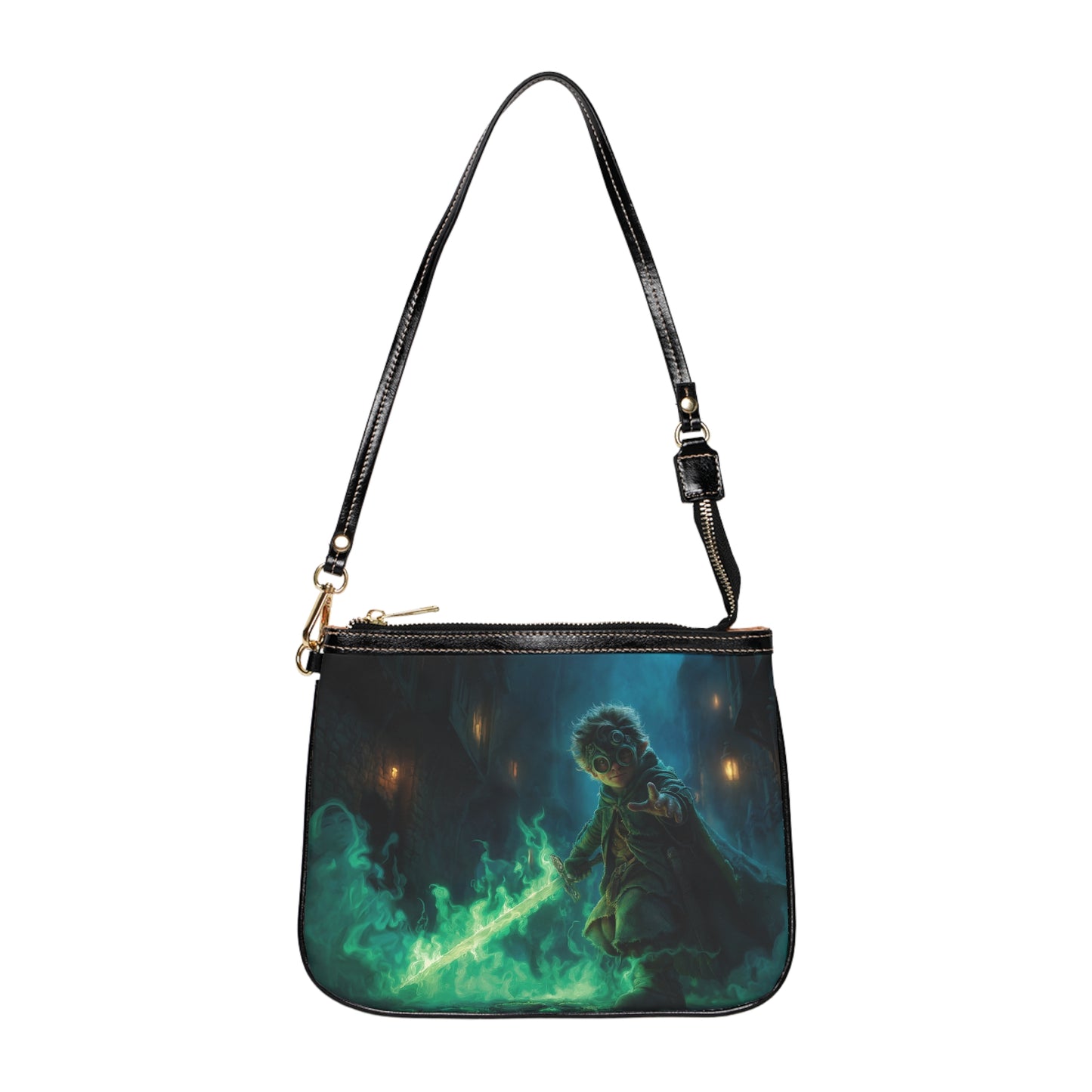 Green-Eyed Apprentice with Glowing Sword Small Shoulder Bag – Midnight Alley Magic