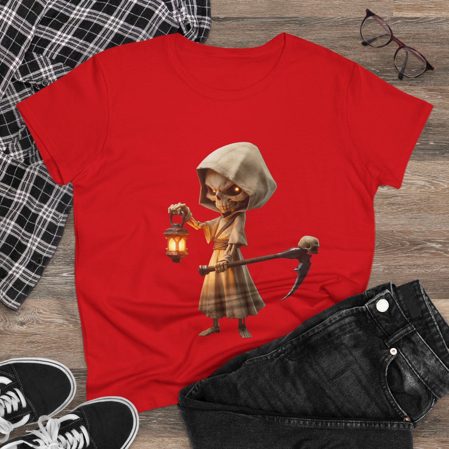 Lantern-Bearing Guardian Women's Midweight Cotton Tee – Hollowed Bone Sentinel
