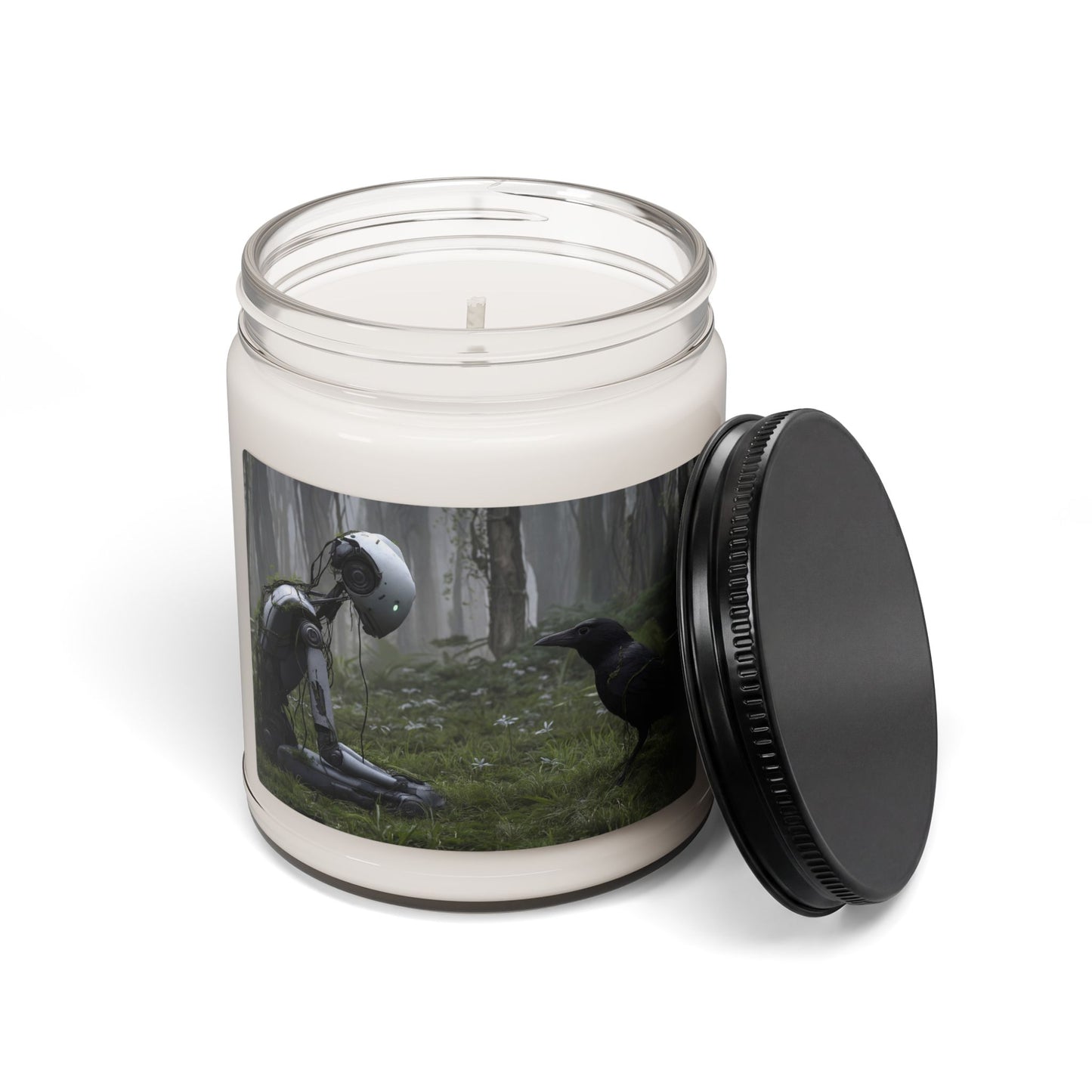 Forgotten Botanist Robot Candle – Moss-Wrapped AI Forest Encounter, 9oz