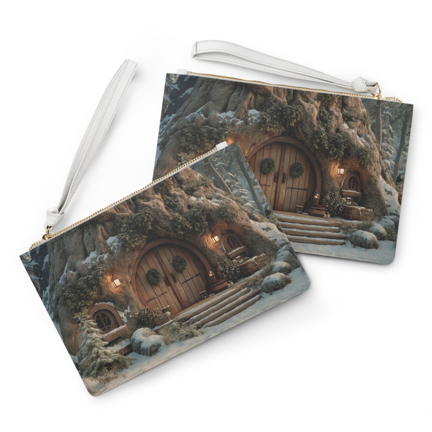 Winter Hollow Treehouse Clutch Bag – Snow-Dusted Secret Doorway