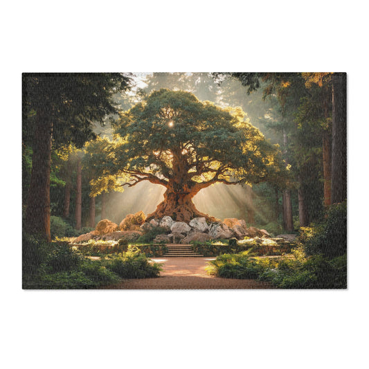 Ancient Wisdom Tree Area Rug – Sunbeam Sanctuary Through Mossy Roots
