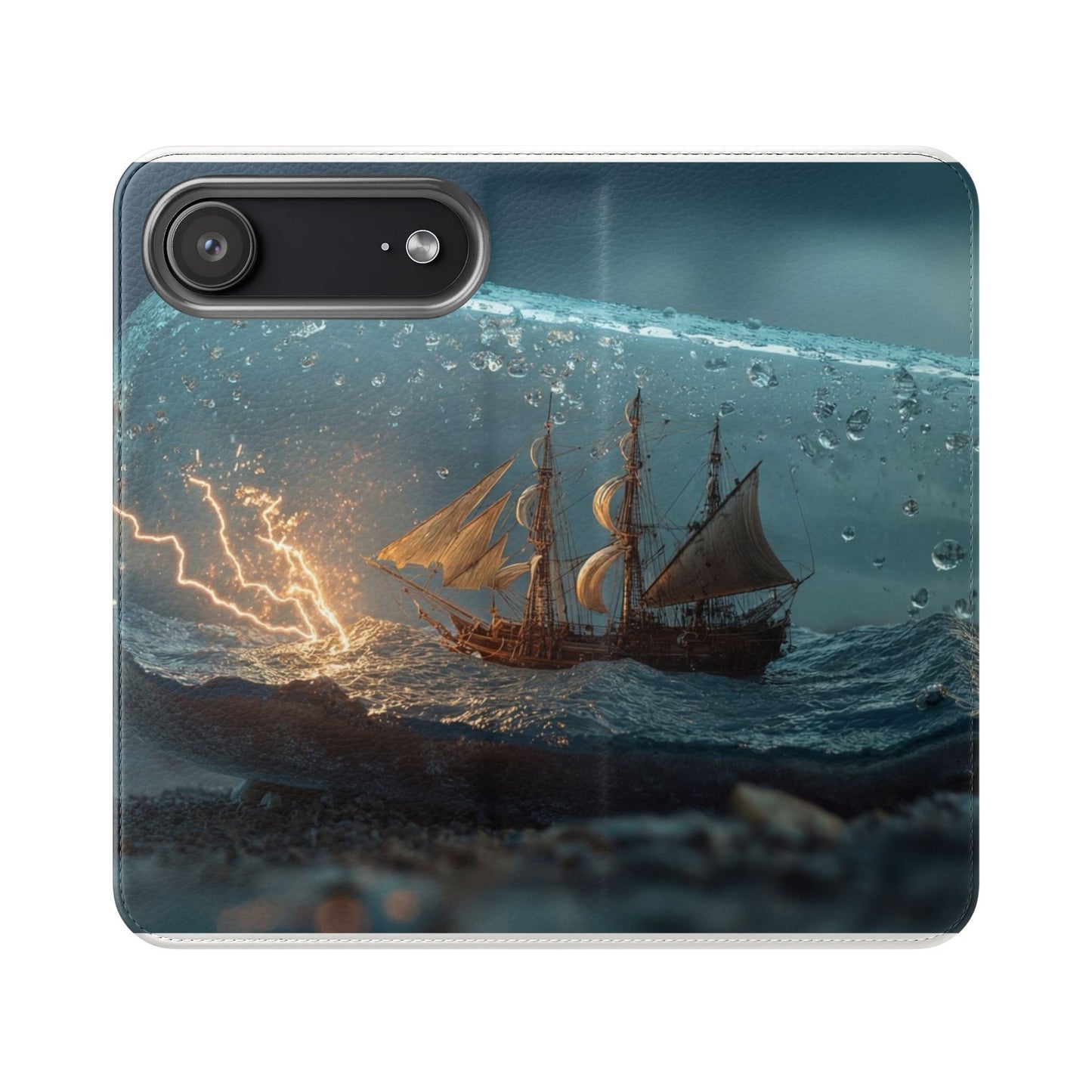 Storm-Struck Galleon Flip Cases – Lightning Inside Glass Bottle