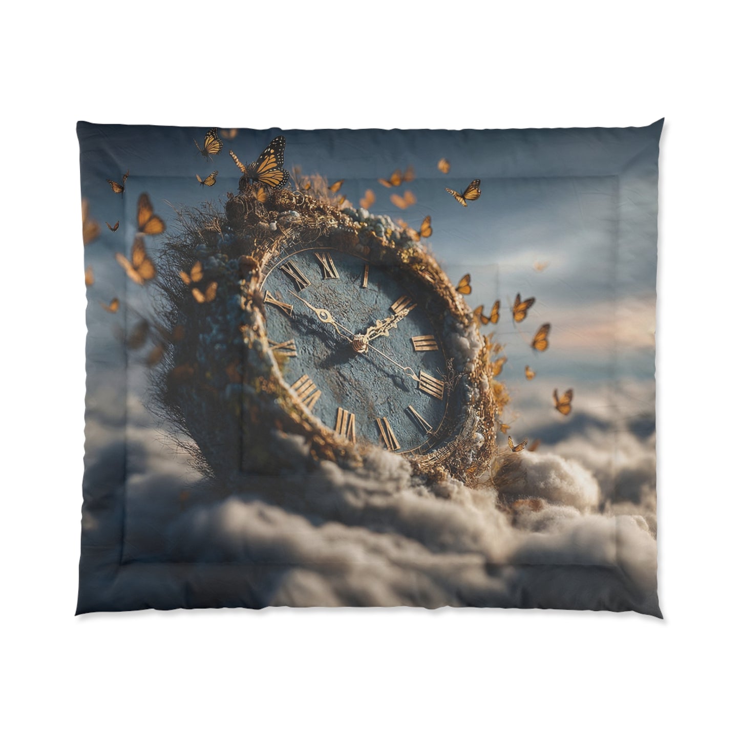 Monarch Butterfly Clock Comforter – Timeless Meadow Dreamscape