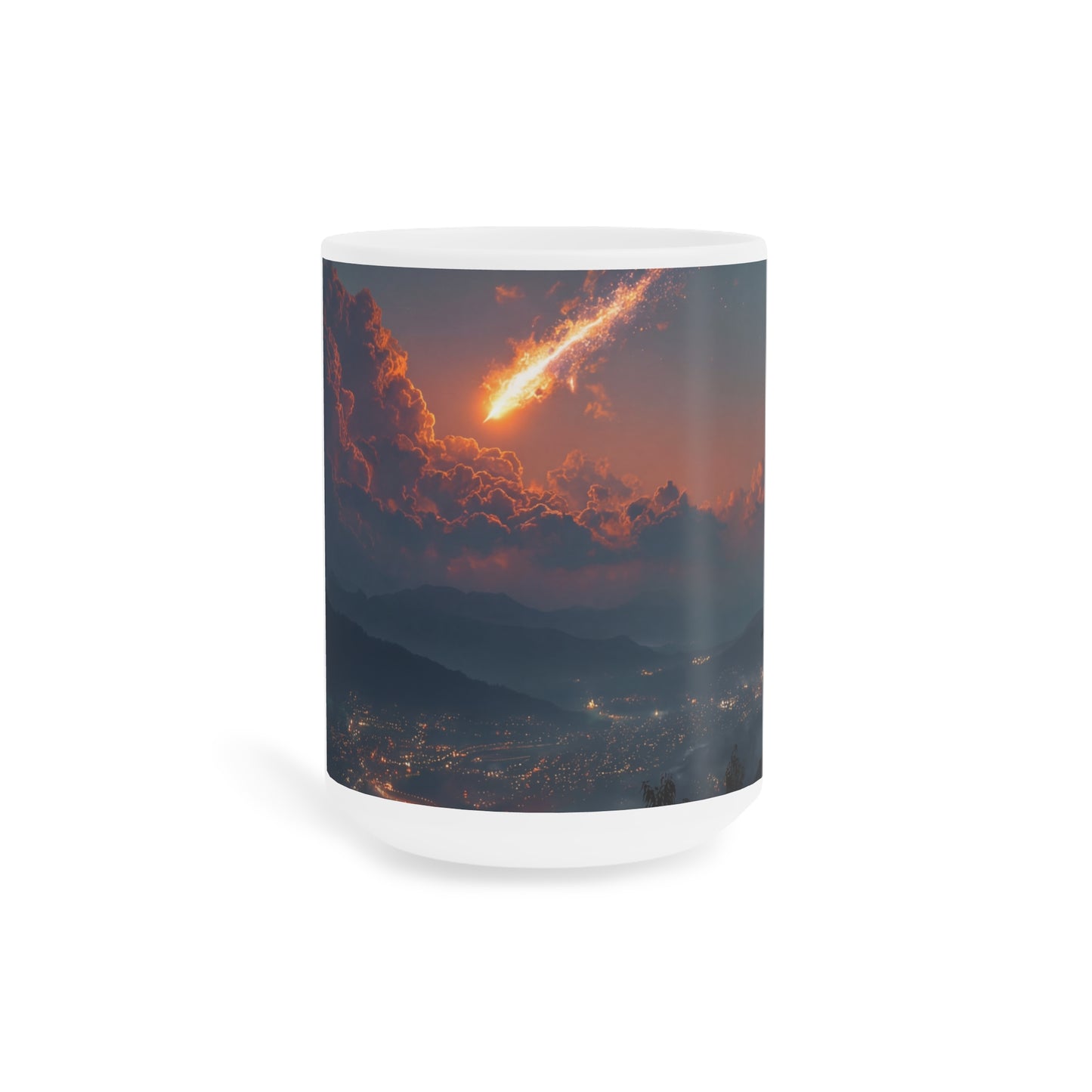 Celestial Fireball Ceramic Mugs (11oz\15oz\20oz) – Skyfall Over Mountain Twilight