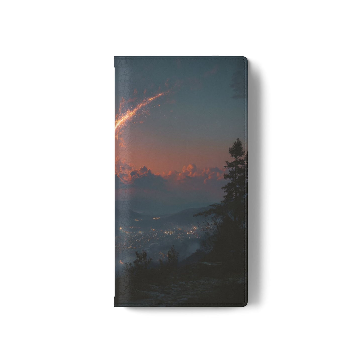 Meteor Over Valley Flip Cases – Crimson Sky Sentinel Cover