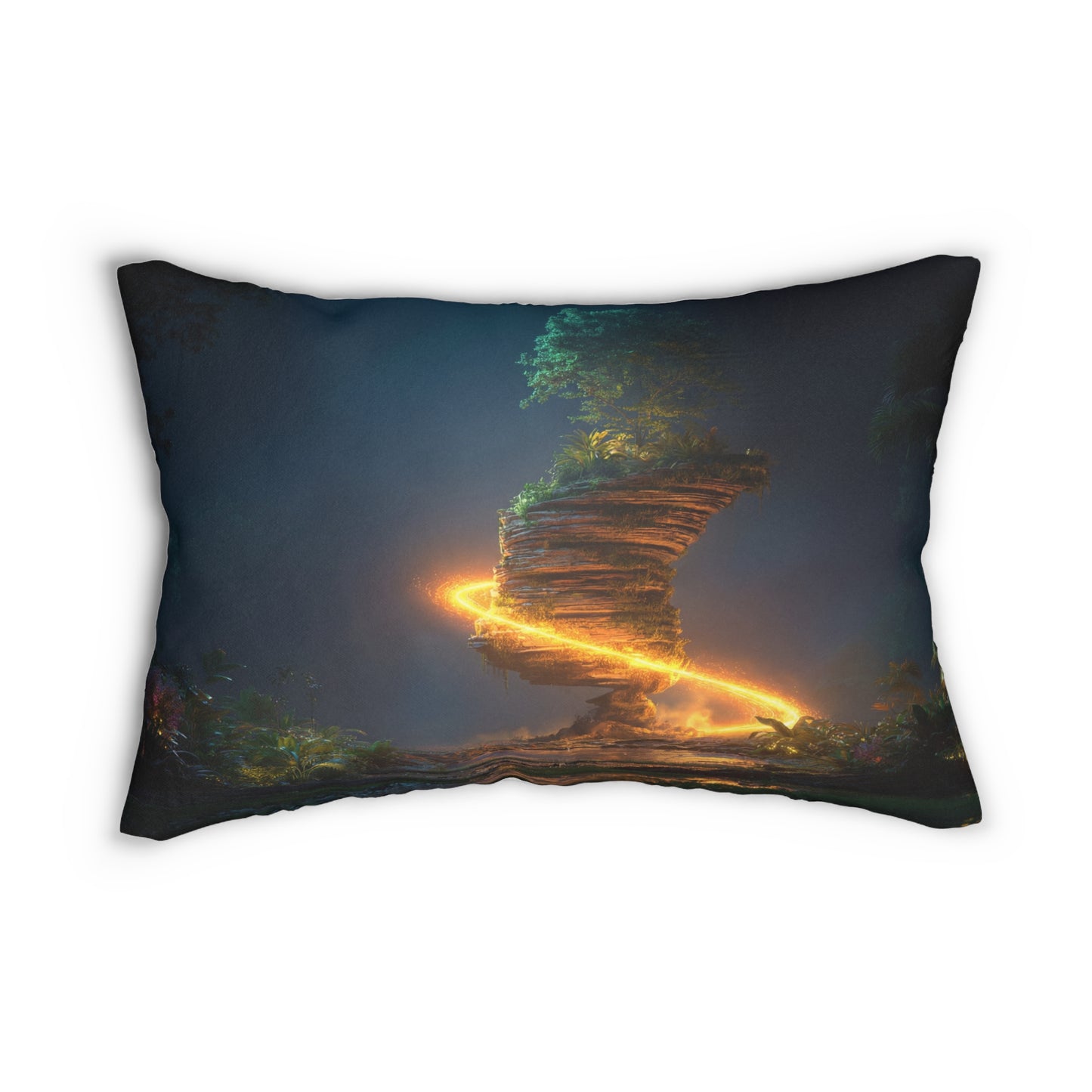 Floating Stone Tree Lumbar Pillow – Glowing Twilight Sanctuary