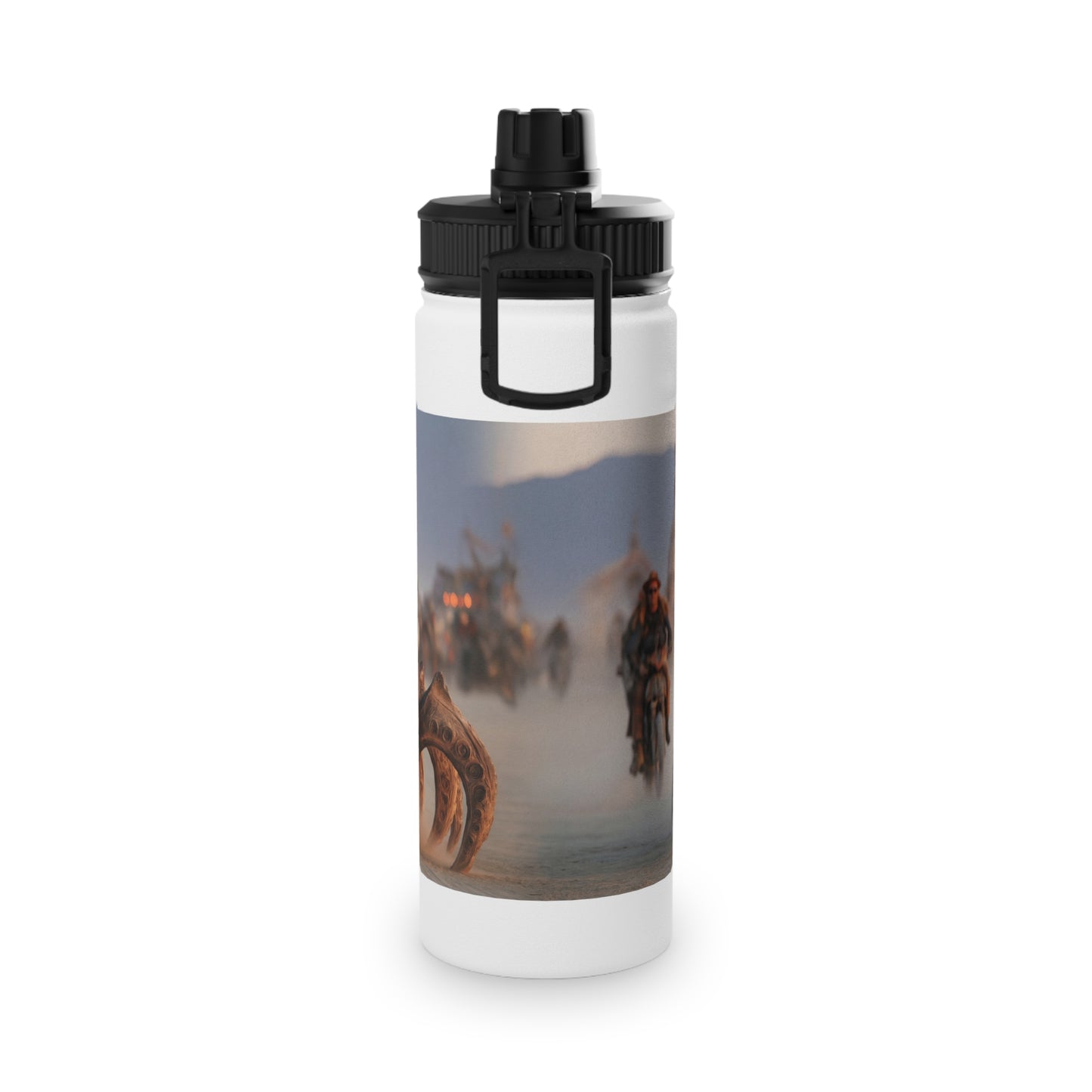 Desert Dragon Ride Stainless Steel Water Bottle, Sports Lid – Sunset Dust and Steam-Punk Fangs