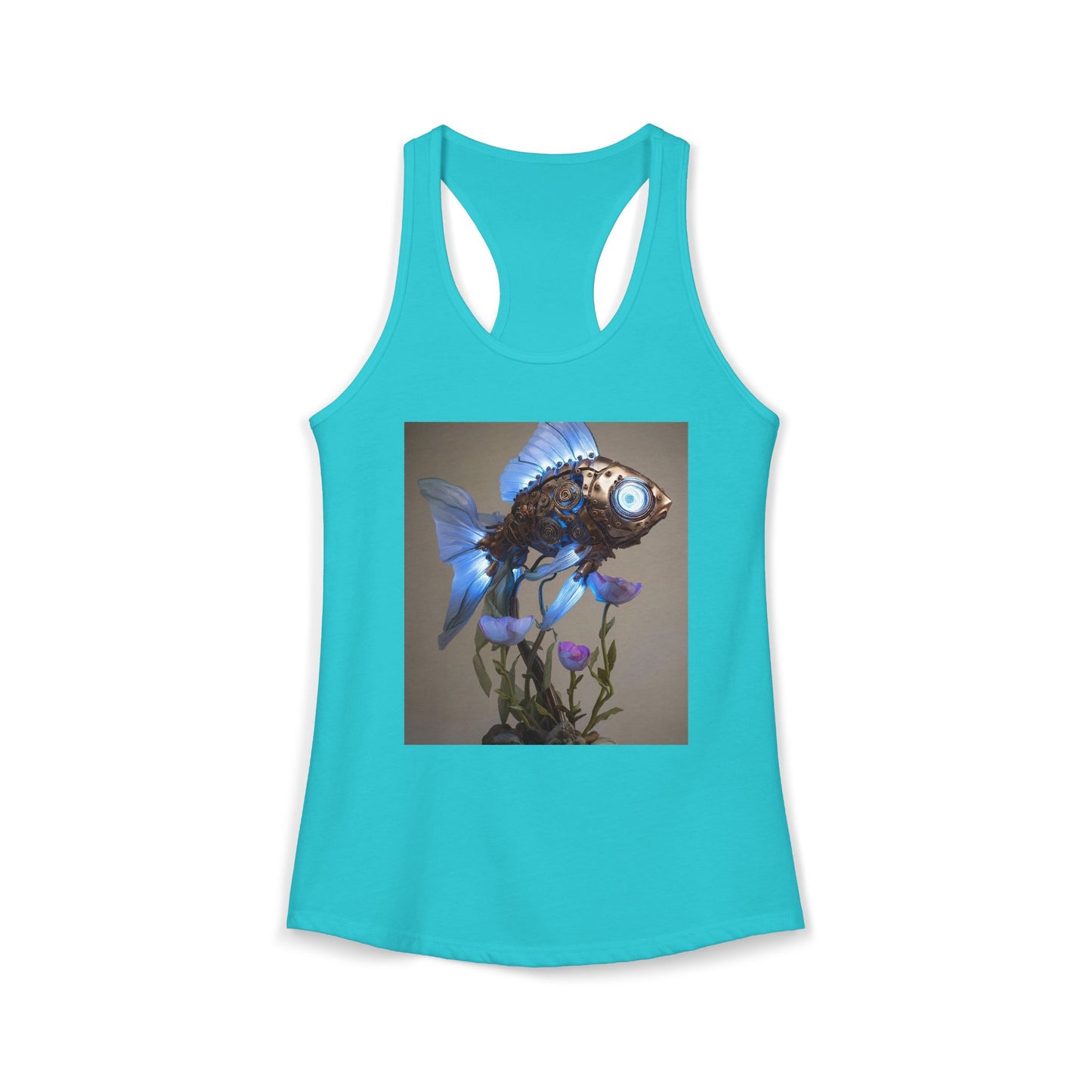 Gearheart Goldfish Women's Ideal Racerback Tank – Bioluminescent Brass & Bloom Design