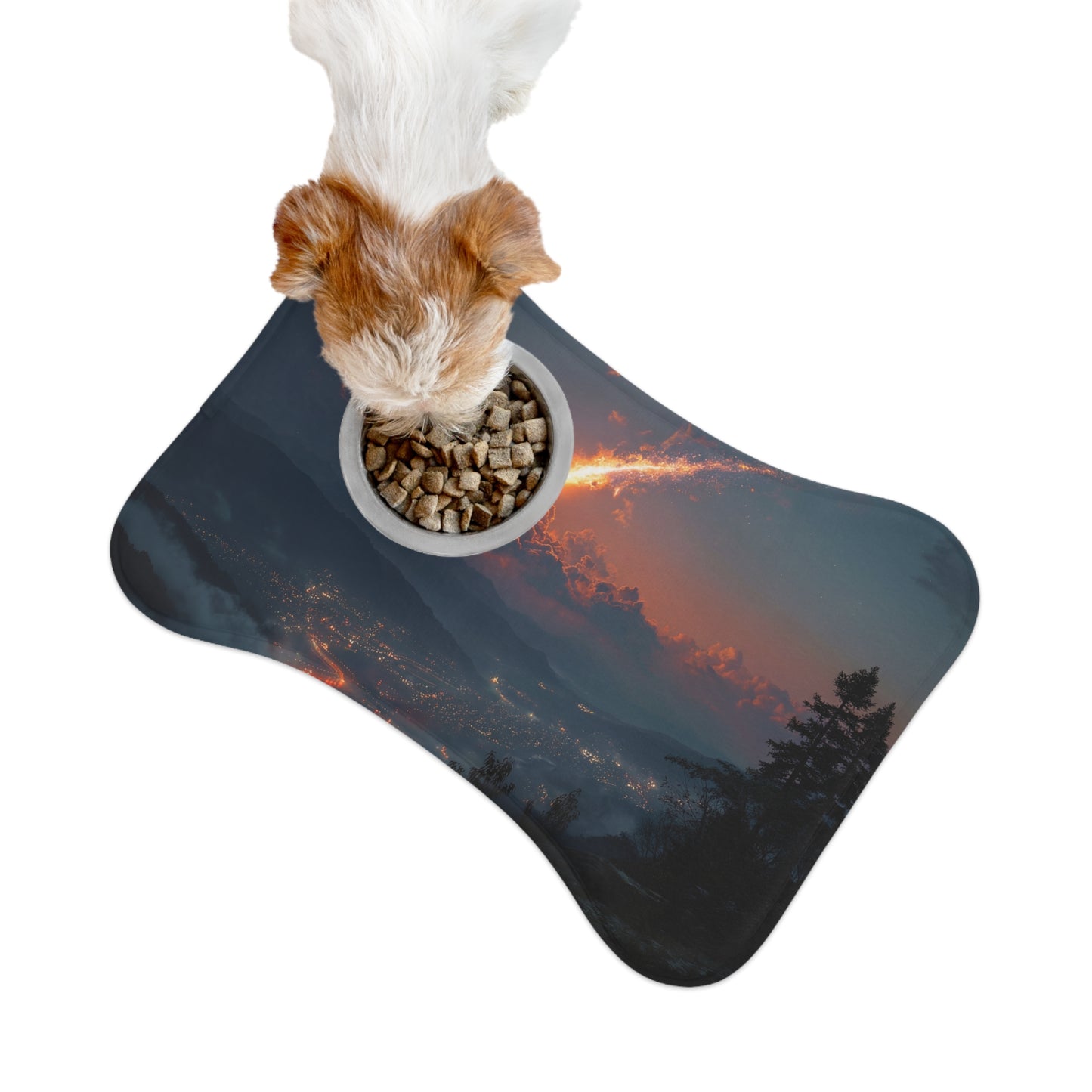 Meteor Over Valley Pet Feeding Mats – Fiery Trail Across Twilight Hills