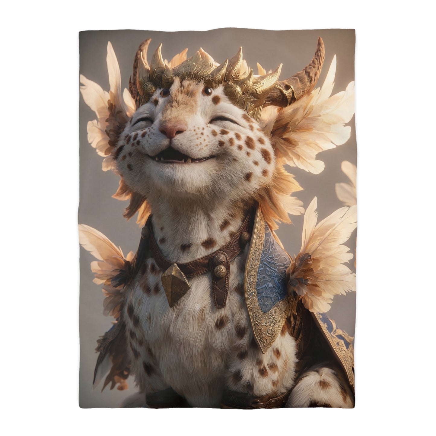 Regal Feline Sentinel Microfiber Duvet Cover – Sunlit Crown of Feathers