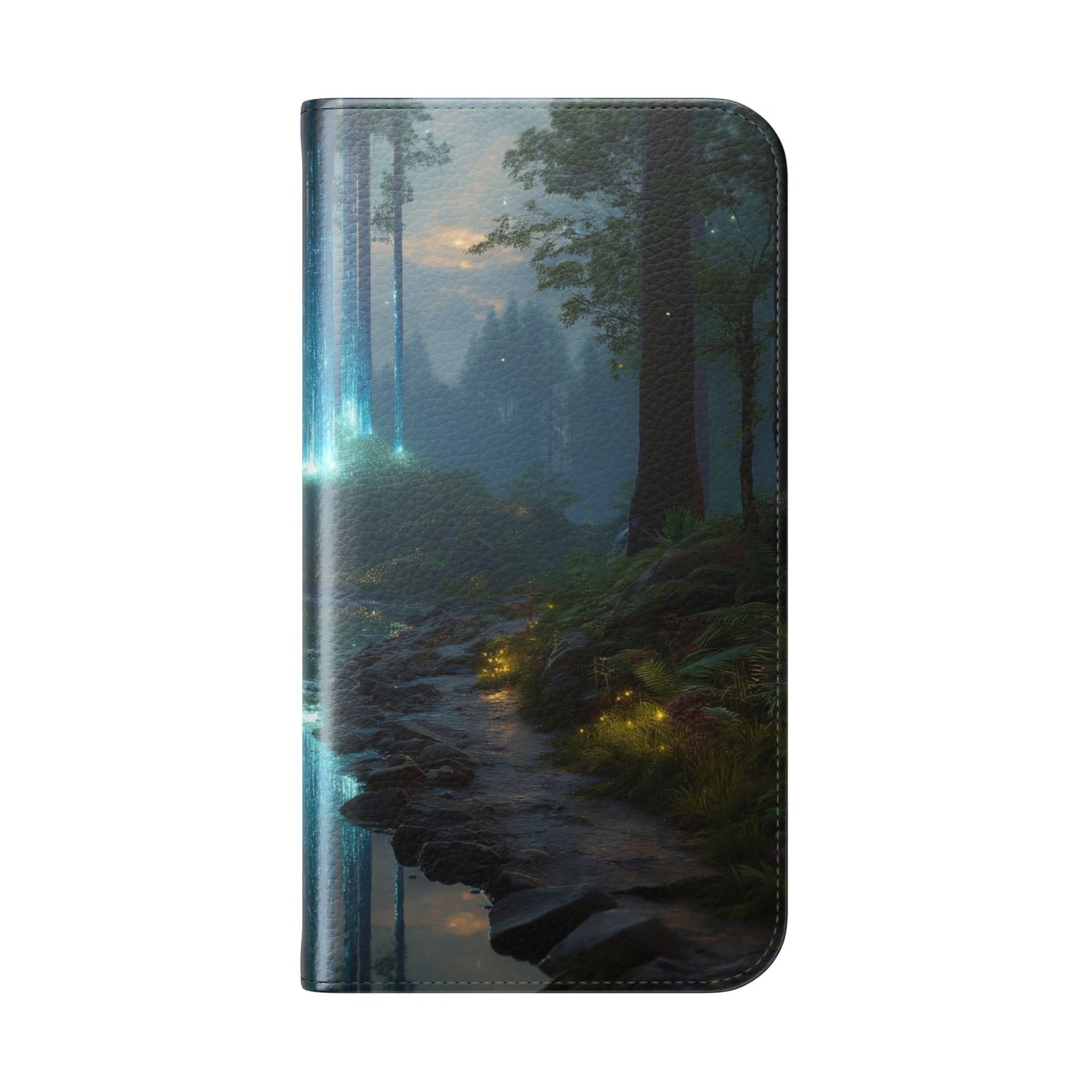 Bioluminescent Forest Flip Cases – Cyan Lightfall Stream Cover