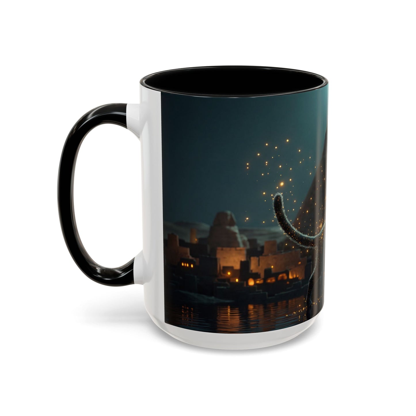 Pharaoh Cat Accent Coffee Mug (11, 15oz) – Golden Stardust Nile Sentinel