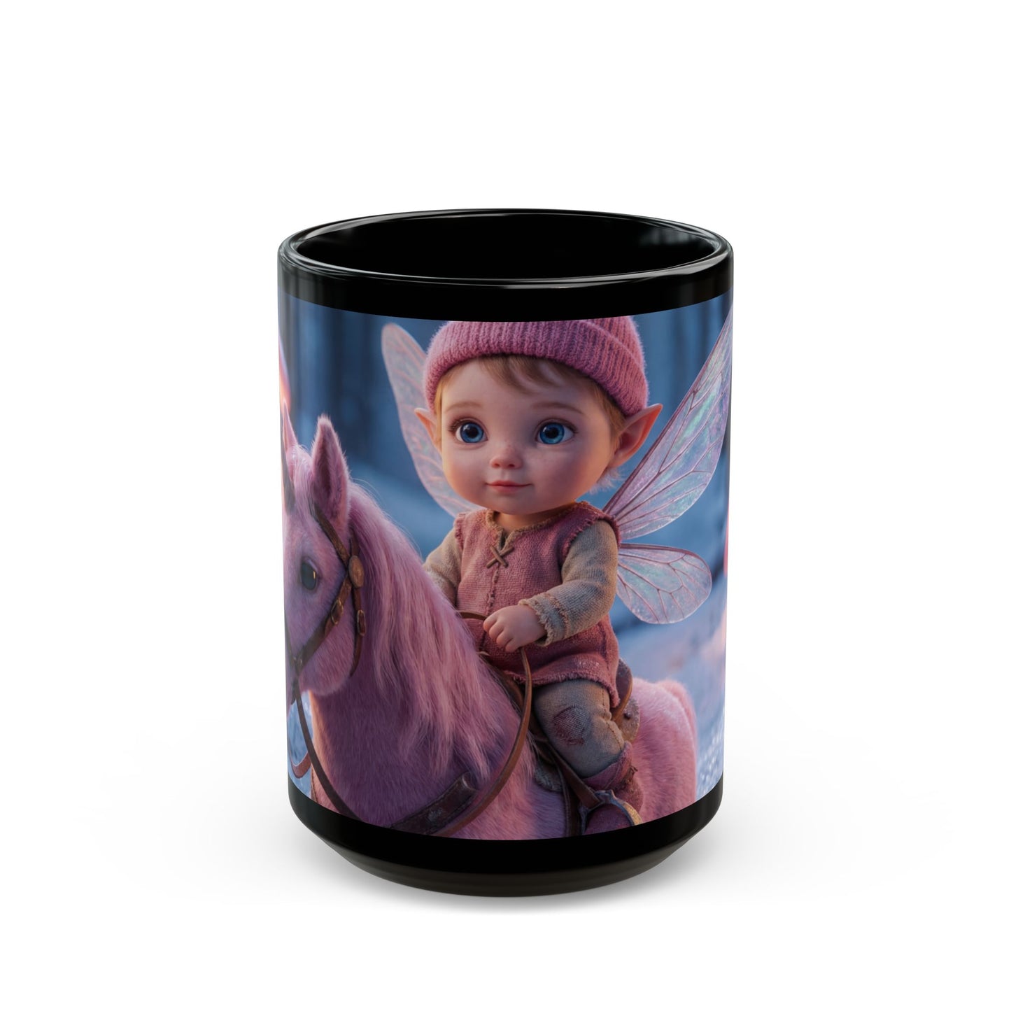 Fairy Rider Unicorn Mug – Snowy Mushroom Grove Dreamscape