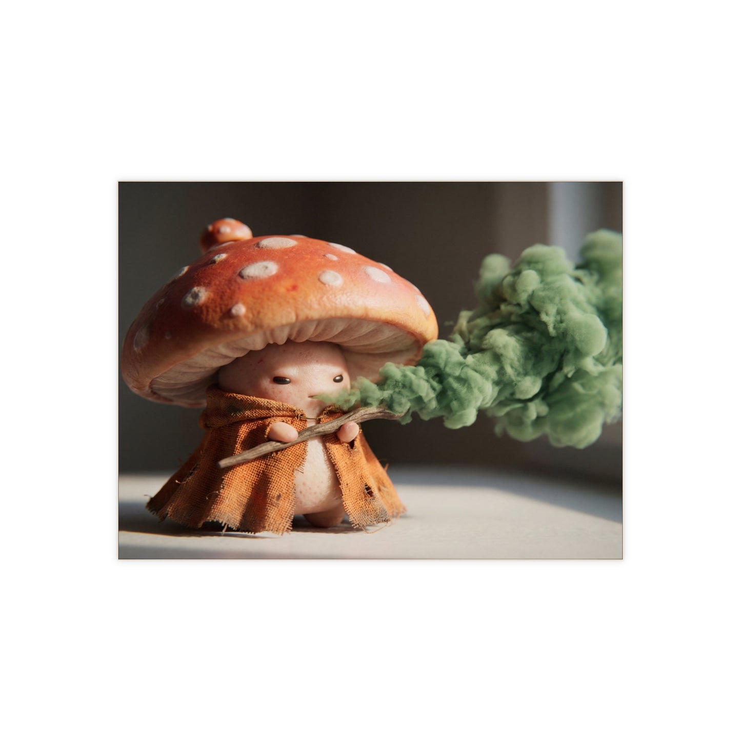 Mushroom Wanderer Ceramic Photo Tile – Gentle Smoke and Sunlit Cap