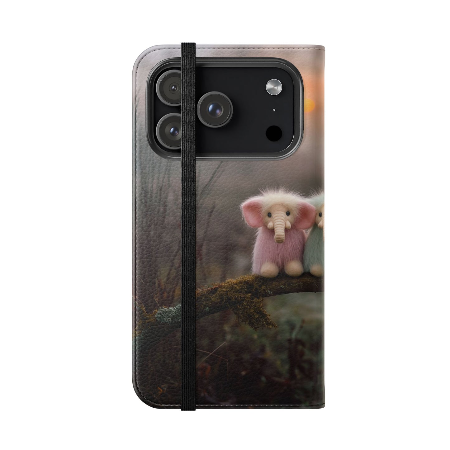 Mossy Branch Elephants Flip Cases – Pastel Fluff Guardians