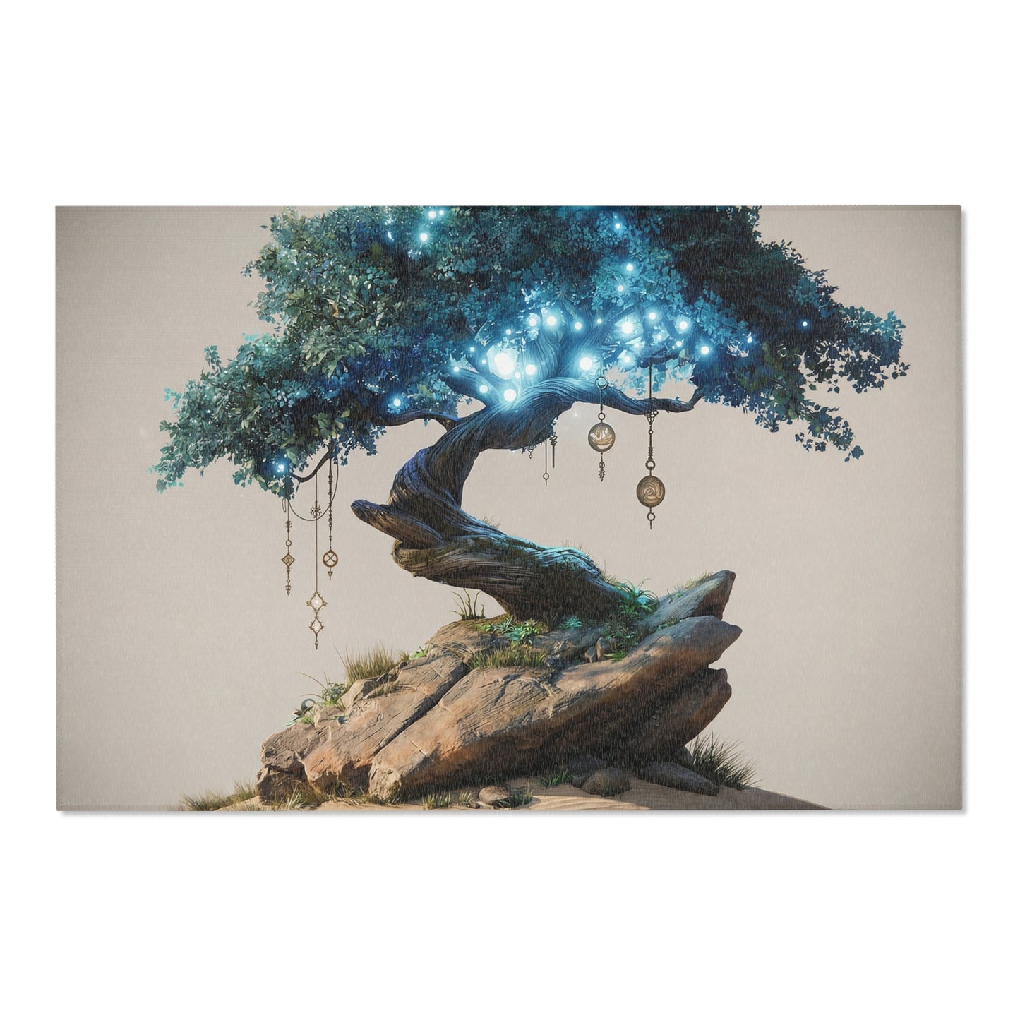 Luminescent Wisdom Tree Area Rug – Azure Grove in the Desert Sands