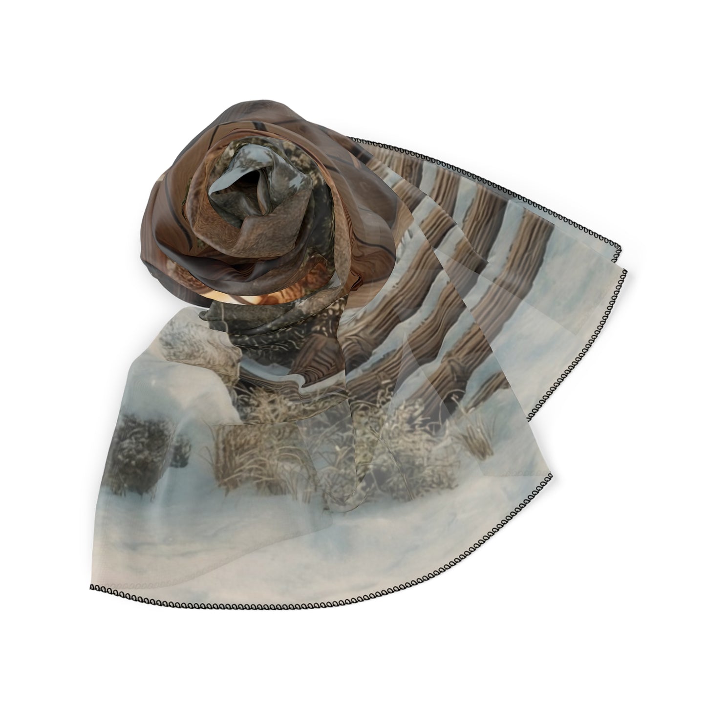 Winter’s Whisper Treehouse Scarf – Snow-Dusted Forest Sanctuary