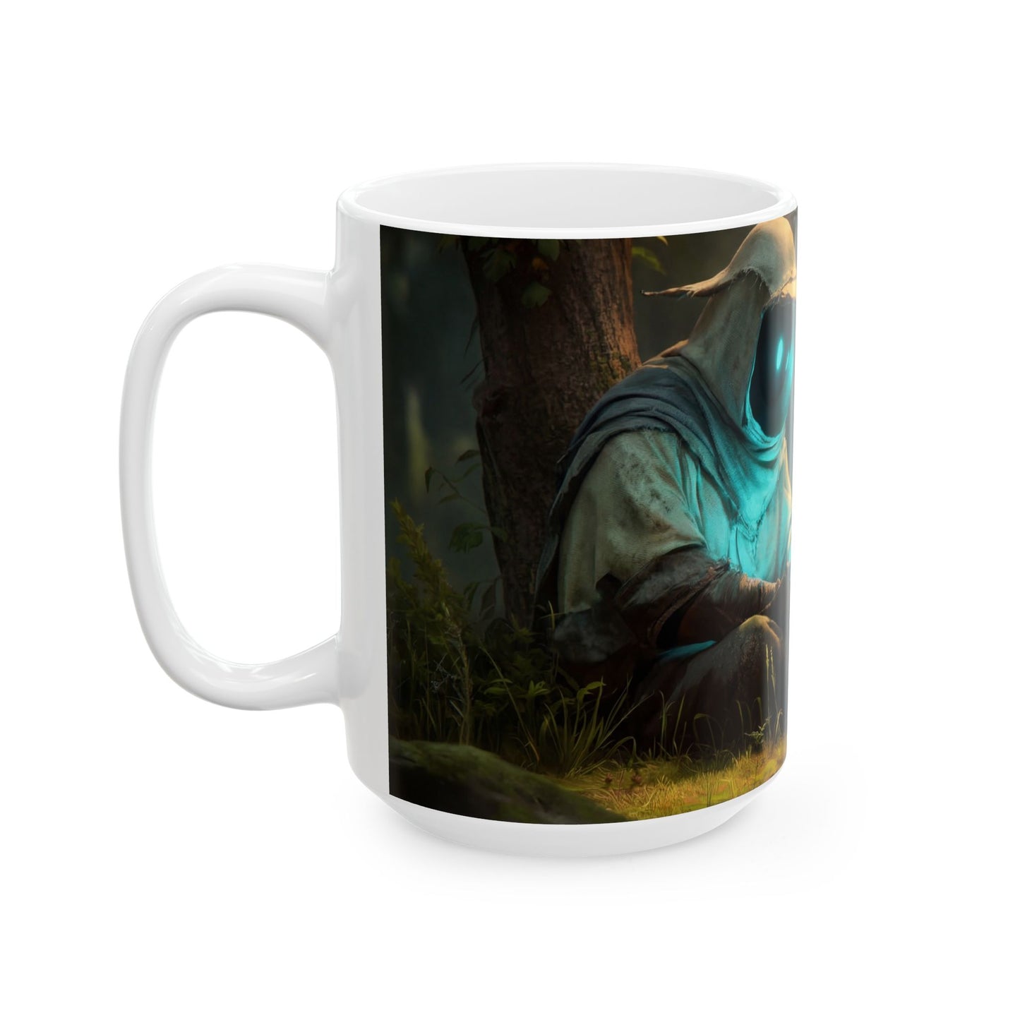 Forest Sentinel Ceramic Mug – (11oz, 15oz) Glowing Eye in the Verdant Glow