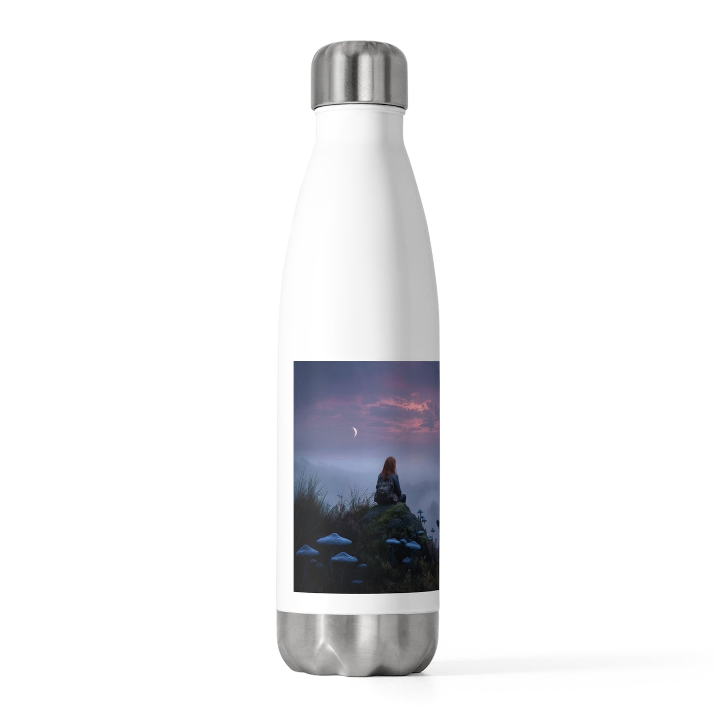 Moonlit Sentinel 20oz Insulated Bottle – Twilight Vista with Crescent Moon