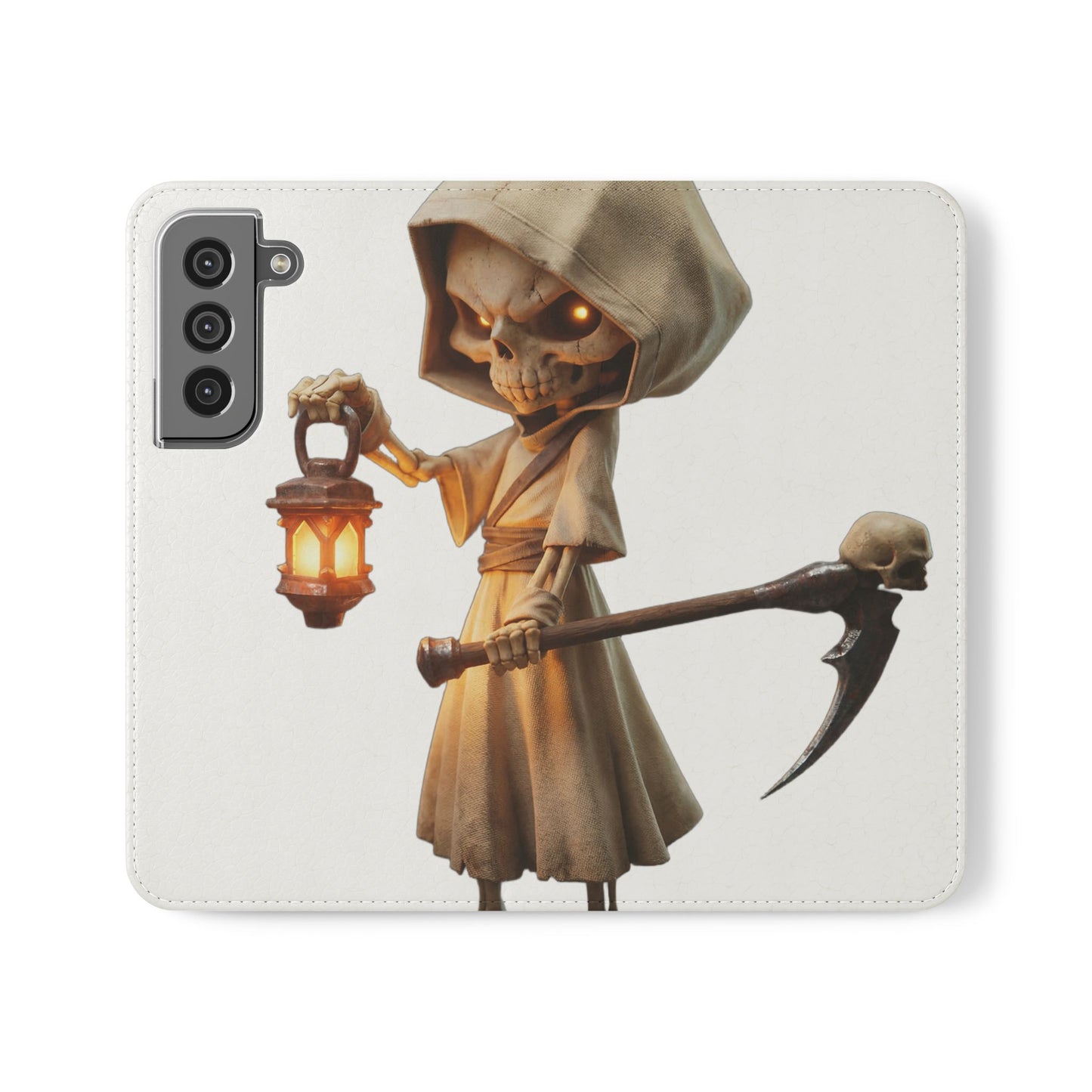 Lantern-Bearing Sentinel Flip Cases – Hooded Guardian with Scythe and Warm Glow