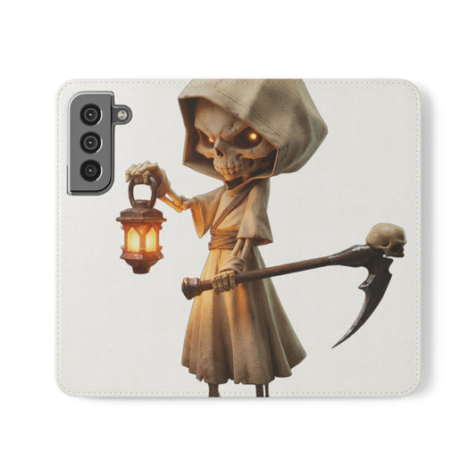 Lantern-Bearing Sentinel Flip Cases – Hooded Guardian with Scythe and Warm Glow
