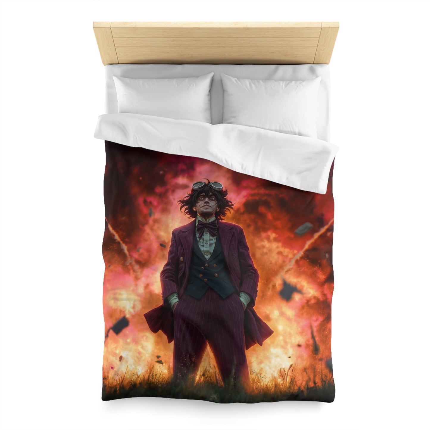 Explosive Goggles Man Microfiber Duvet Cover – Crimson Sky Aftermath