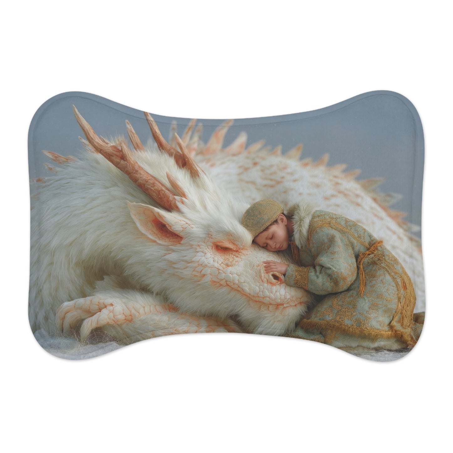 Sleeping Dragon Pet Feeding Mats – Velvet Guardian in Snowy Rest