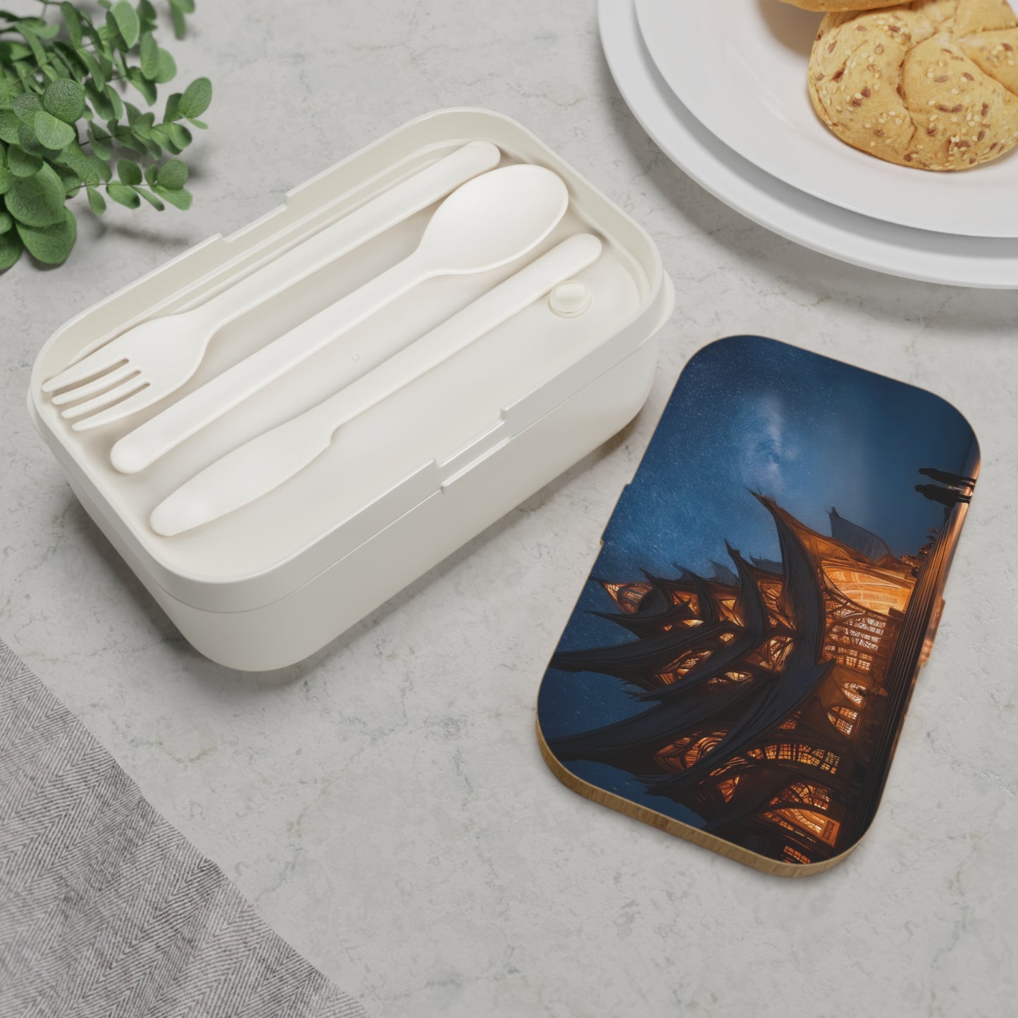 Starlit Temple Bento Lunch Box – Warm Glow Under the Milky Way