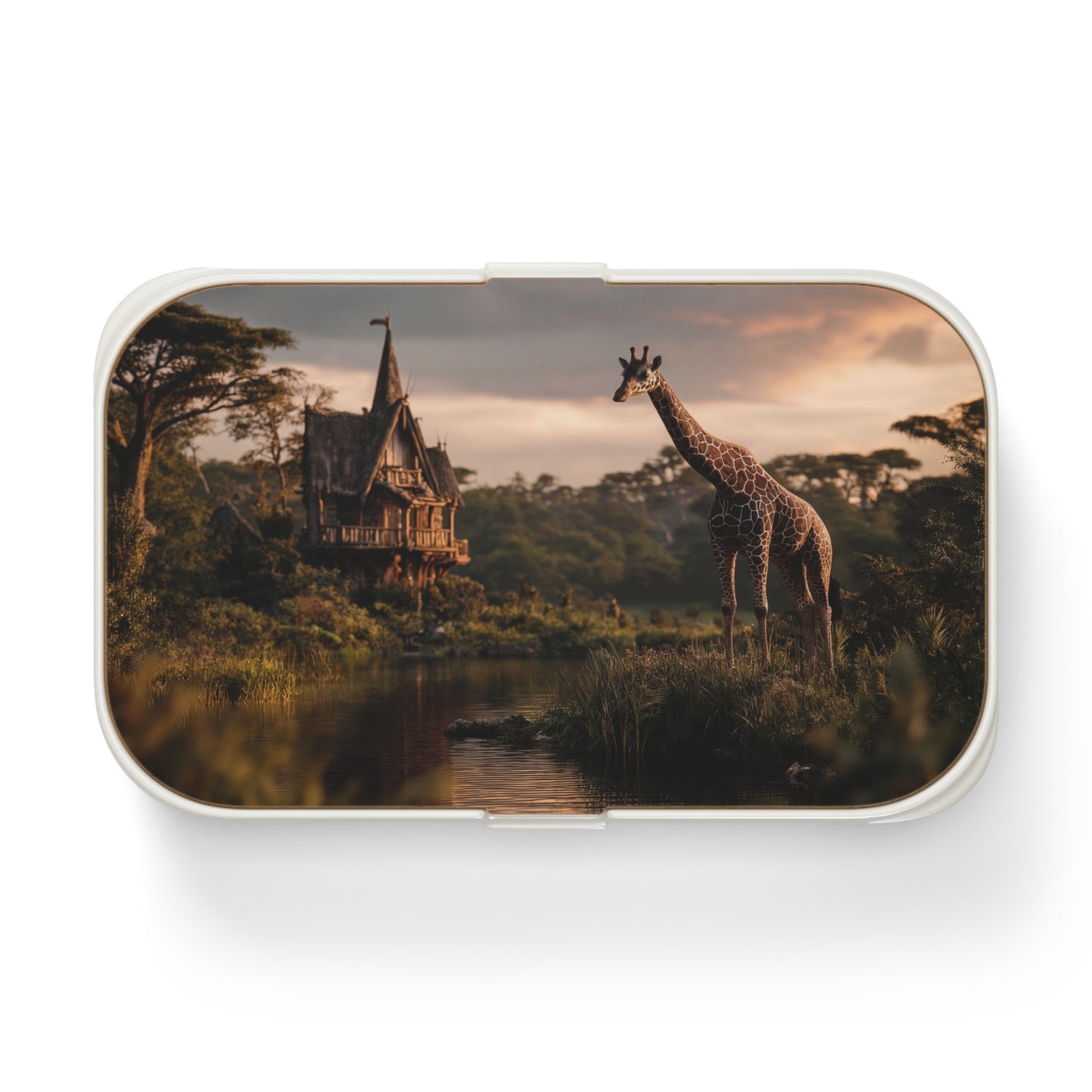 Giraffe by the Waterfall Bento Lunch Box – Serene Savannah Sanctuary