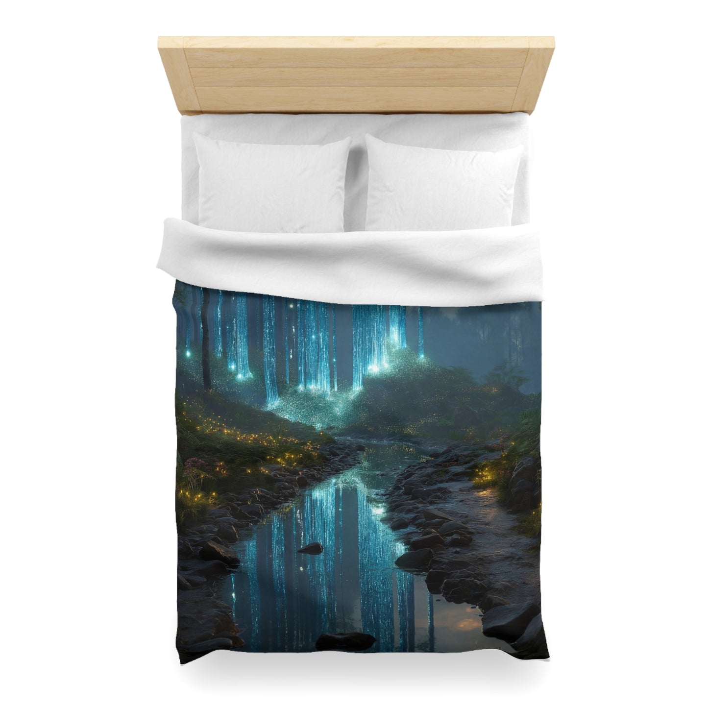 Celestial Waterfall Forest Microfiber Duvet Cover – Azure Light Reverie