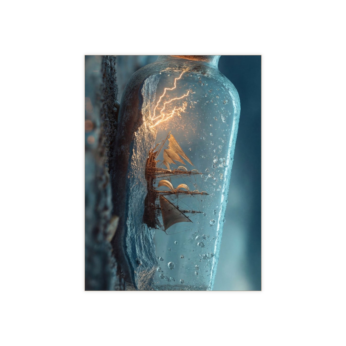 Storm-Ship in Bottle Ceramic Photo Tile – Captured Gale on a Pebbled Shore