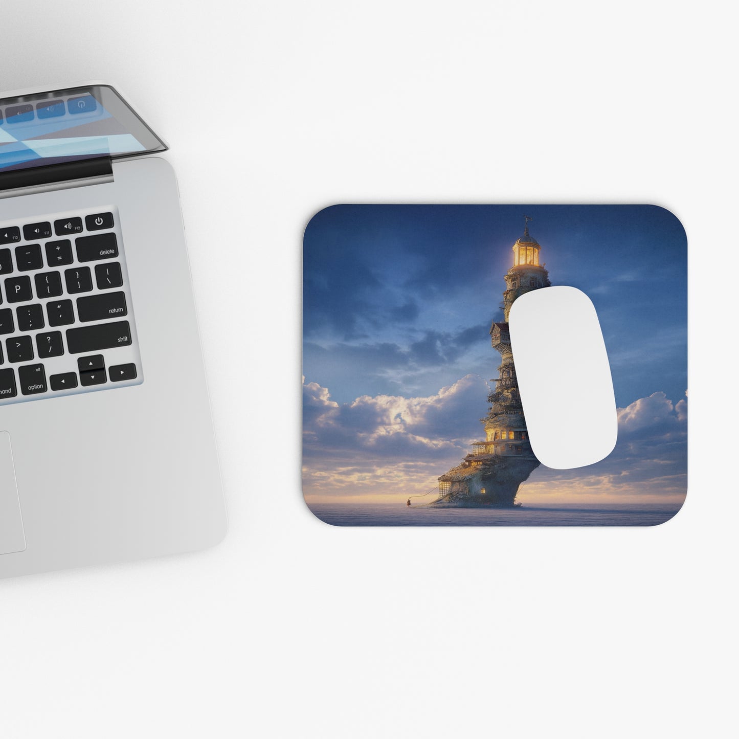 Skyborne Lighthouse Mouse Pad (Rectangle) – Twilight Beacon Rising from the Sea