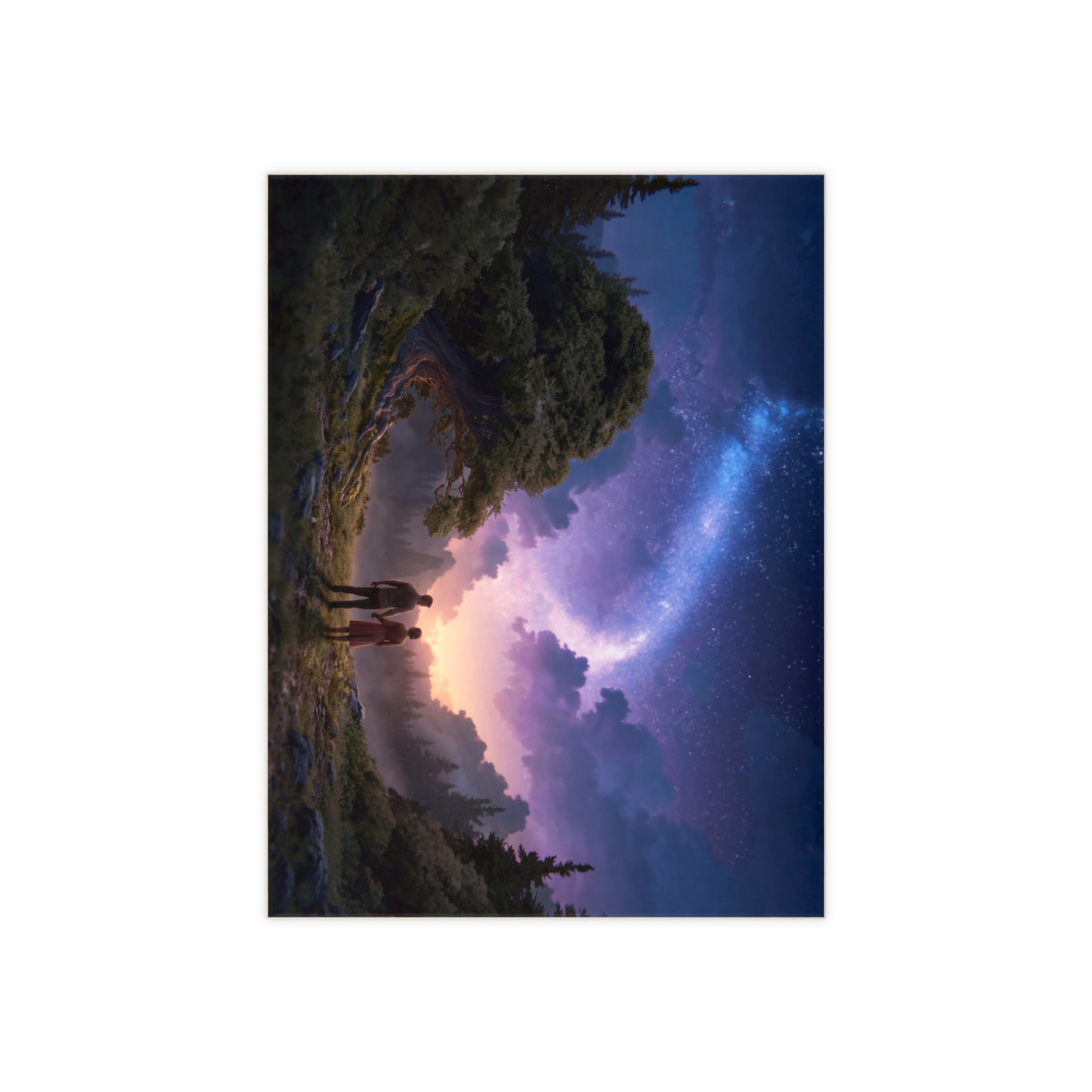 Starlit Lovers Ceramic Photo Tile – Whispering Forest Under the Milky Way