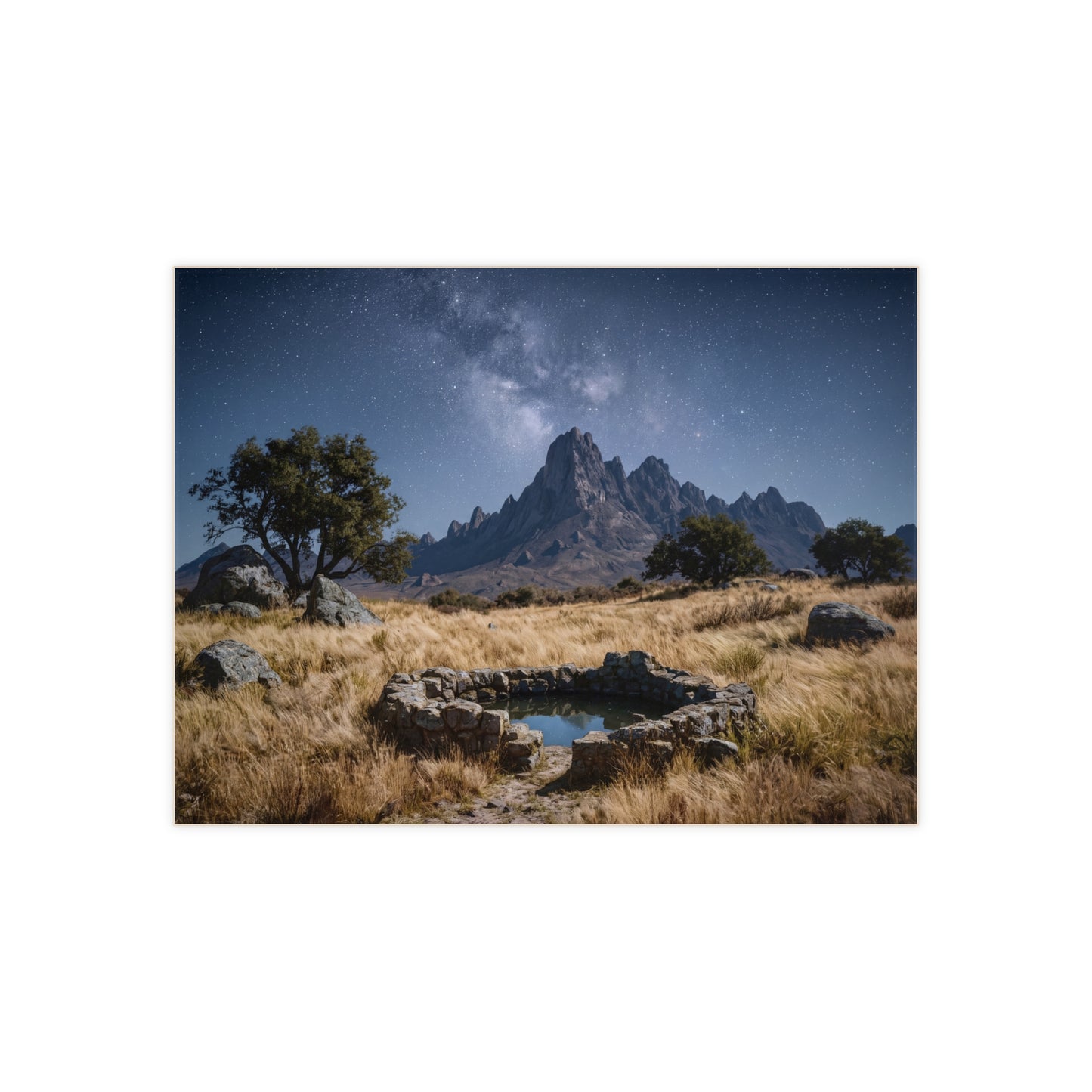 Starlit Mountain Spring Ceramic Photo Tile – Whispering Peaks Under Milky Way
