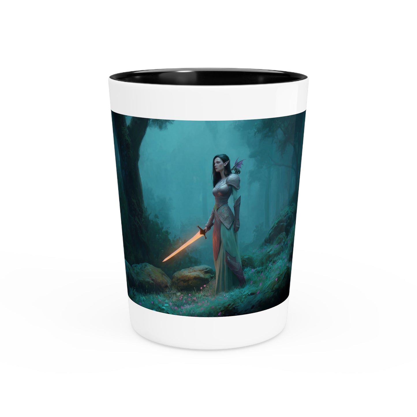Moonlit Elf Sentinel Shot Glass – Glowing Blade Guardian