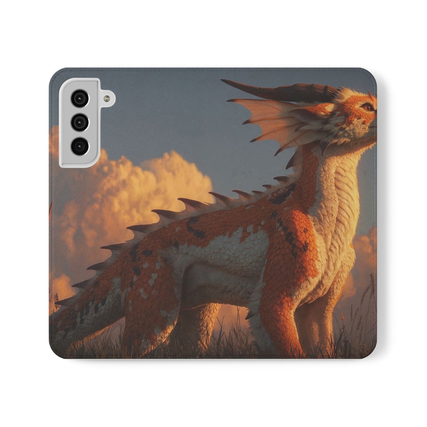 Gilded Dragon Flip Cases – Amber Sunset Guardian