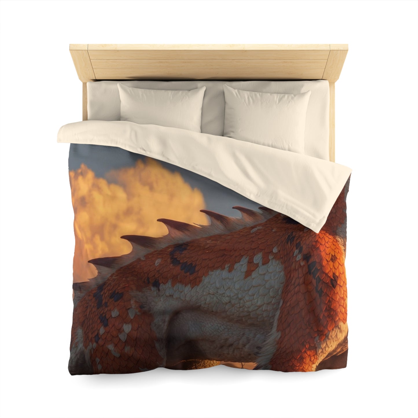 Sunset Sentinel Dragon Microfiber Duvet Cover – Warm Amber Glow in Wild Grass