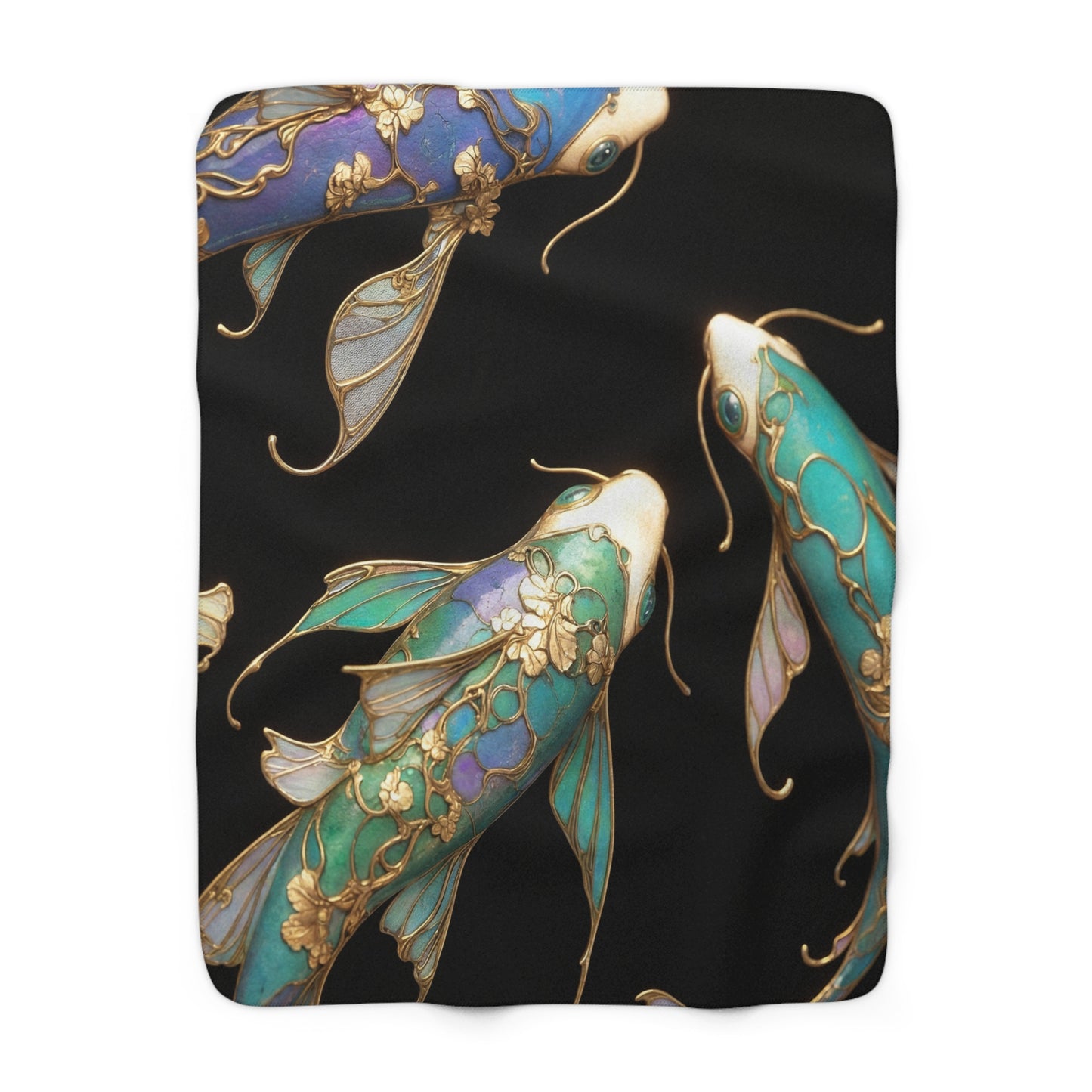 Gilded Koi Sherpa Fleece Blanket – Opal Fin and Gold Vein Dreamscape