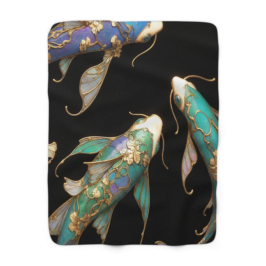 Winged Koi Sherpa Fleece Blanket – Celestial Aquatic Dreamscape