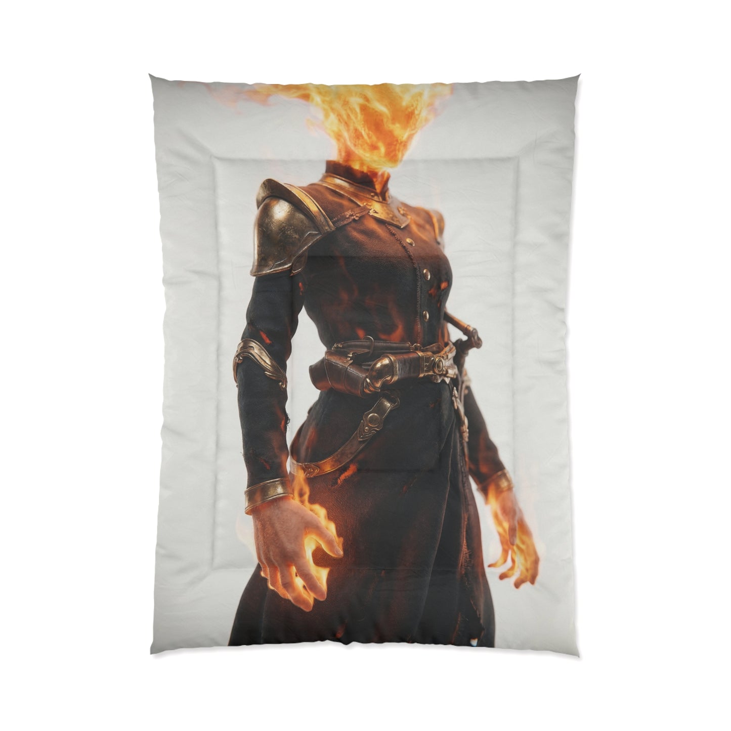 Flame-Headed Sentinel Comforter – Charred Armor and Whispering Fire