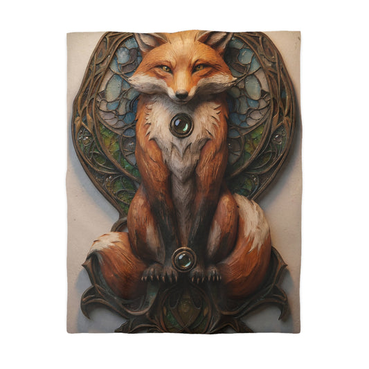 Regal Fox Sentinel Microfiber Duvet Cover – Art Nouveau Twilight Guardian