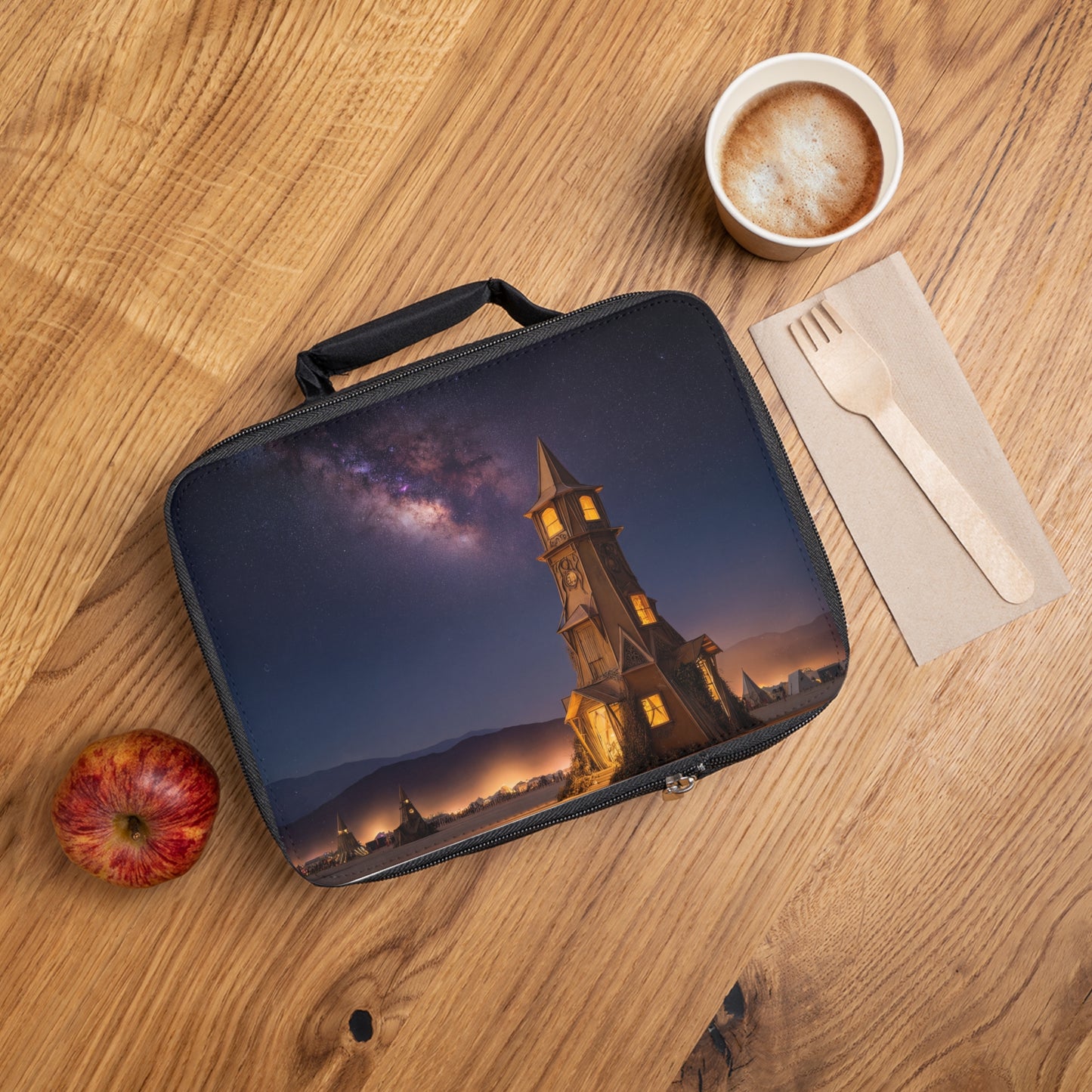 Celestial Clocktower Lunch Bag – Warm Light Under the Milky Way