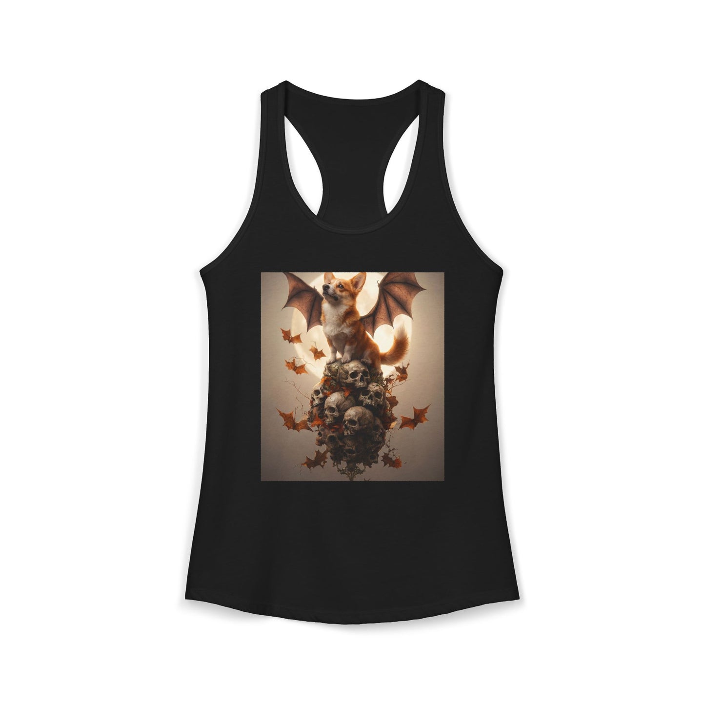 Batwing Corgi Sentinel Tank – Mossy Skull Guardian Racerback