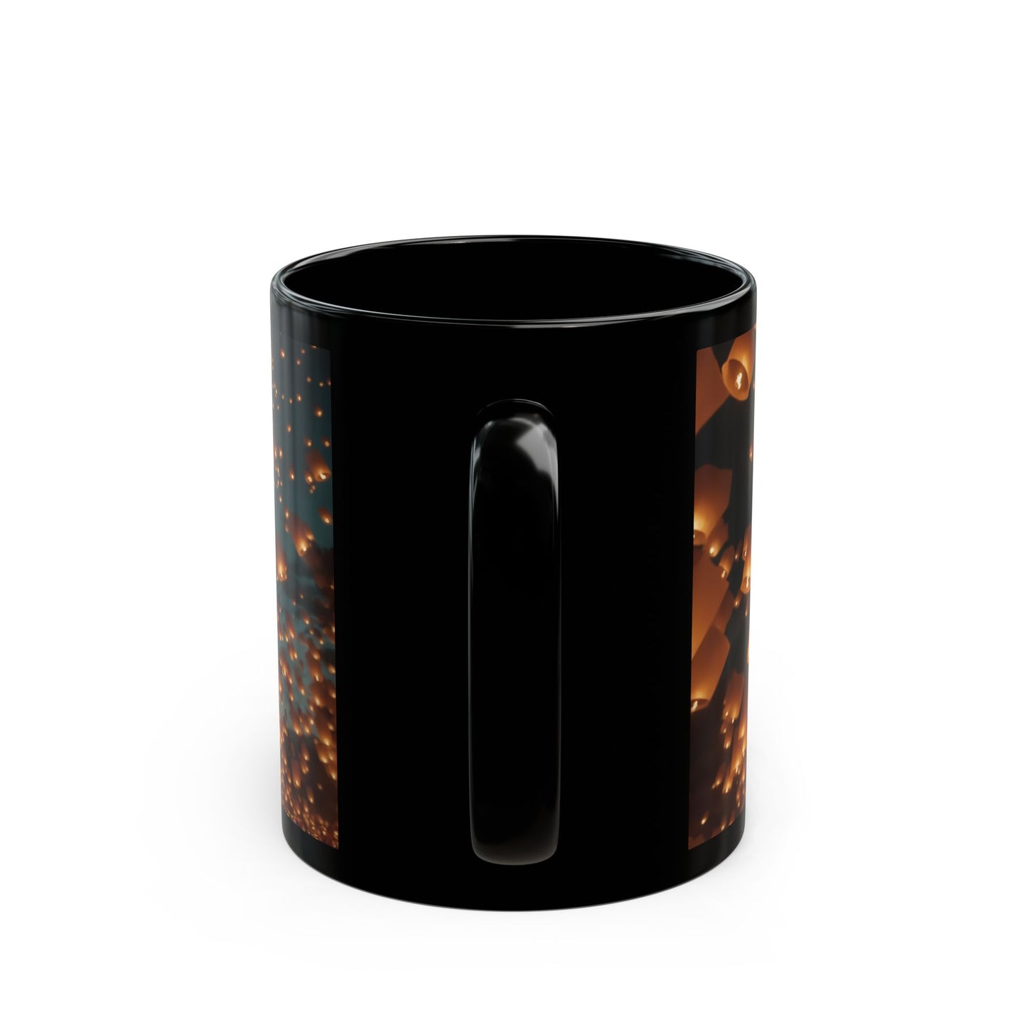 Skyborne Lanterns Black Mug – Warm Glow of Shared Wishes