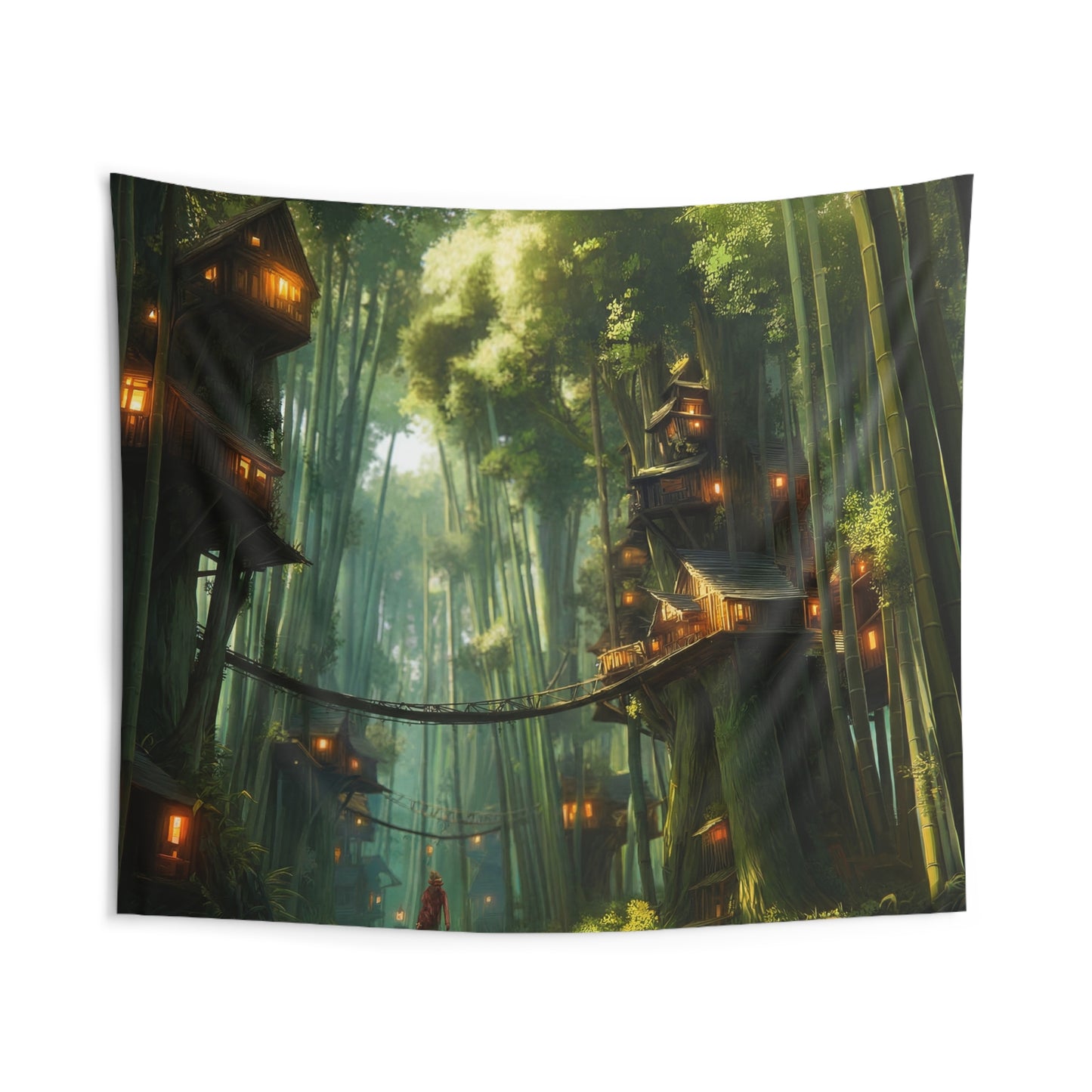 Bamboo Canopy Treehouse Tapestries – Sunlit Forest Sanctuary
